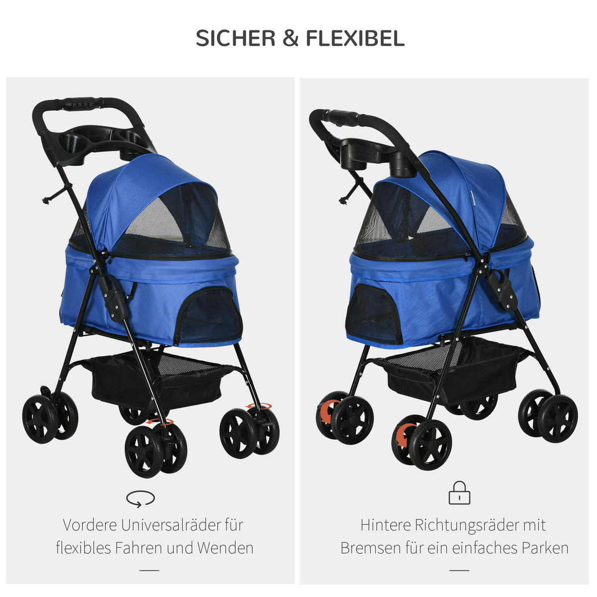 PawHut Hunde-Zubehör blau Edelstahl B/H/L: ca. 45x67x96 cm Hundewagen - blau (96,00/45,00/67,00cm) - PawHut