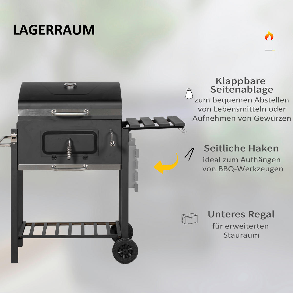 Outsunny Holzkohlegrill Edelstahl B/H/L: ca. 65x108x113 cm Holzkohlegrill - schwarz (113,00/65,00/108,00cm) - Outsunny