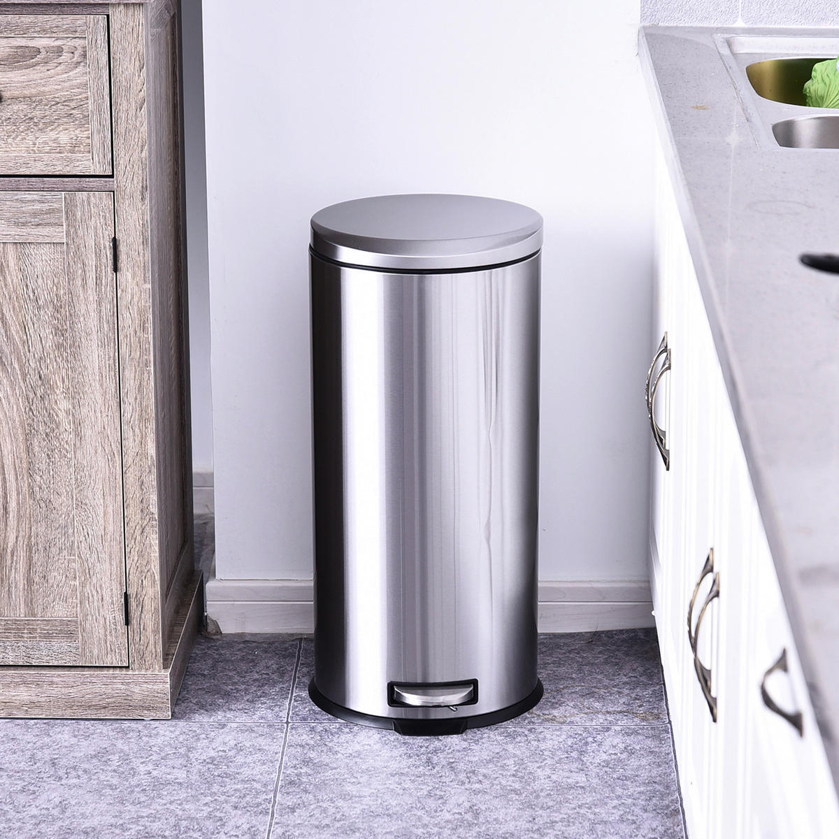 HOMCOM Treteimer silber Treteimer - schwarz/silber - HOMCOM