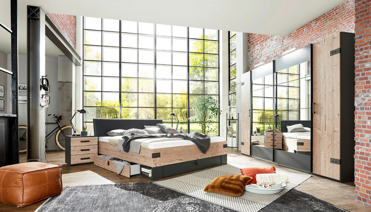 Schwebetürenschrank Stockholm tanne Nachbildung Graphit B/H/T: ca. 272x210x65 cm Stockholm - Graphit/tanne (272,00/210,00/65,00cm)