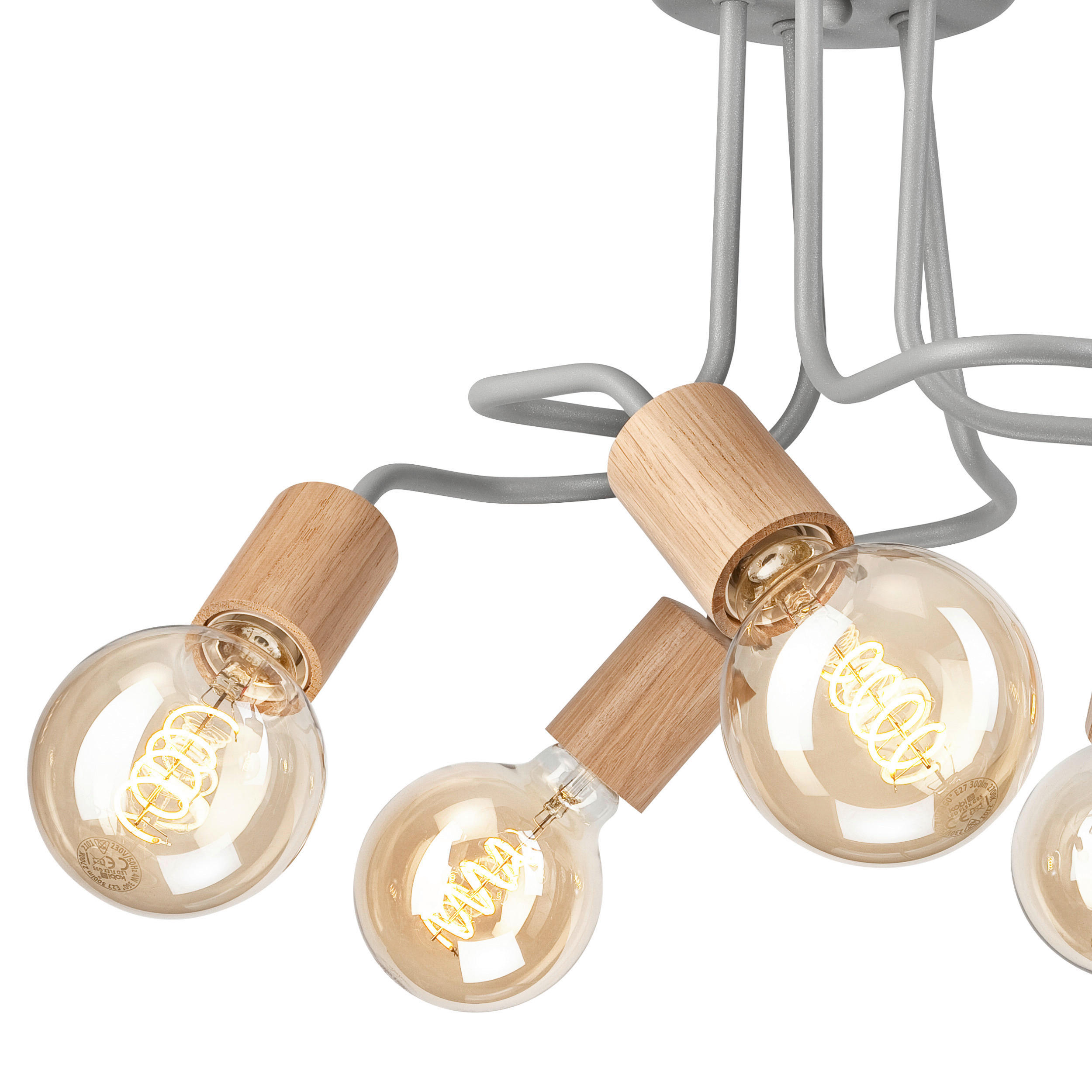 Thumbnail - Lamkur Deckenleuchte braun Glas Stahl B/H/L: ca. 44x26x44 cm E27 5 Brennstellen