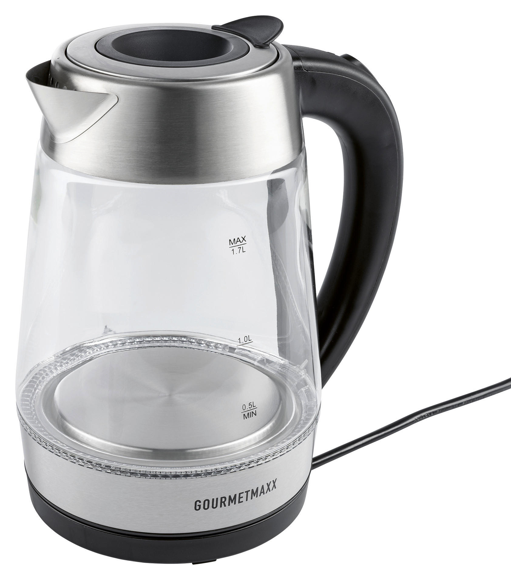 GOURMETmaxx Wasserkocher LED-Wasserkocher_Glas - schwarz (21,10/18,10/25,10cm) - GOURMETmaxx