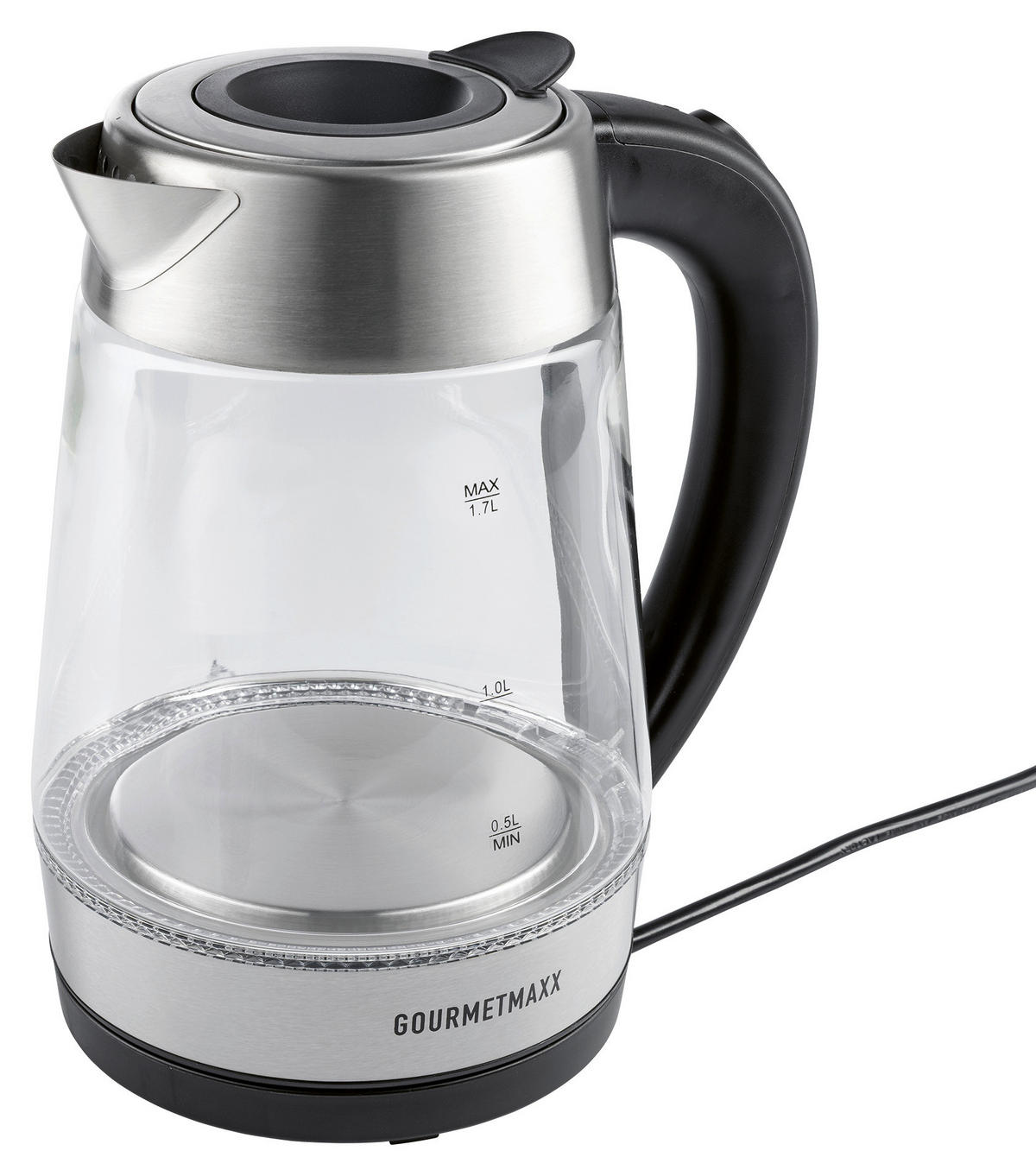 GOURMETmaxx Wasserkocher LED-Wasserkocher_Glas - schwarz (21,10/18,10/25,10cm) - GOURMETmaxx