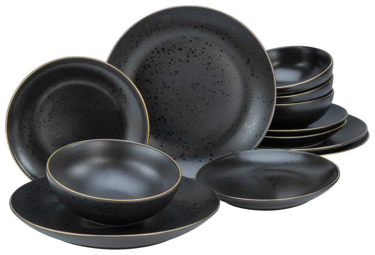 CreaTable Tafelservice Industrial schwarz Keramik Industrial - gold/schwarz - CreaTable