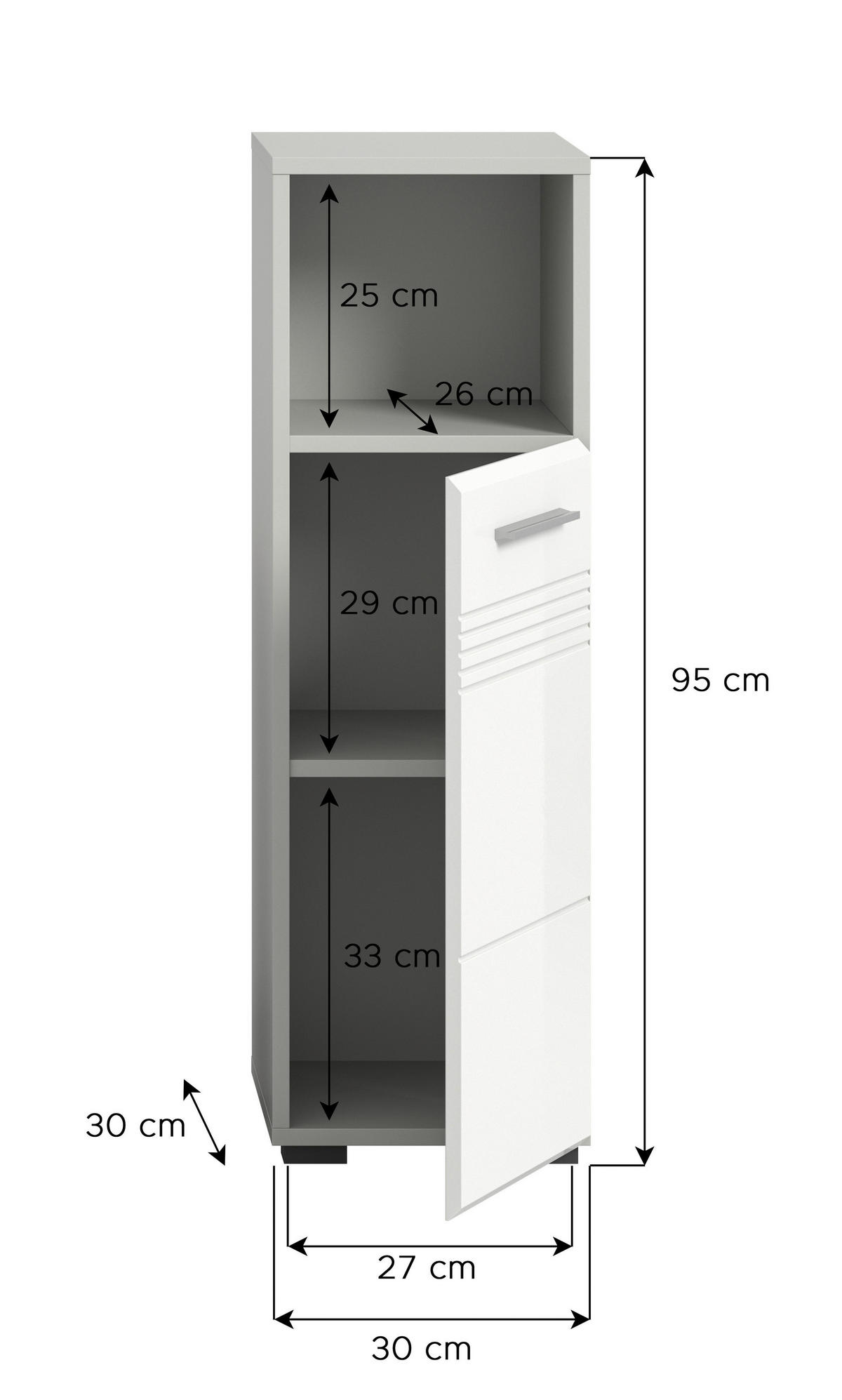 Schrank Copa hellgrau weiß Hochglanz B/H/T: ca. 30x95x30 cm Copa - hellgrau/weiß (30,00/95,00/30,00cm) - xonox.home
