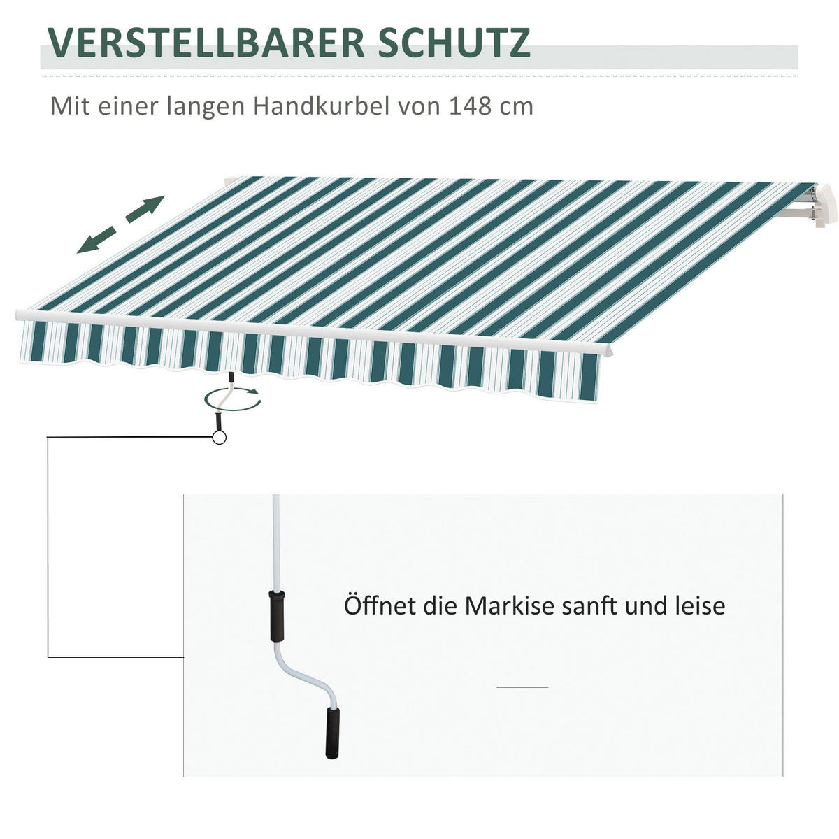 Outsunny Gelenkmarkise weiß B/L: ca. 245x395 cm Gelenkmarkise - weiß/grün (245,00/395,00cm) - Outsunny