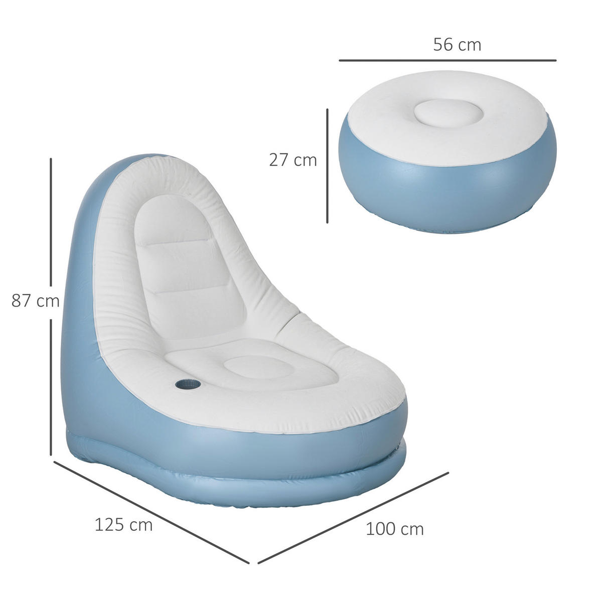 Outsunny Aufblasbarer Sessel B/H/L: ca. 100x87x125 cm Aufblasbarer Sessel - blau/weiß (125,00/100,00/87,00cm) - Outsunny
