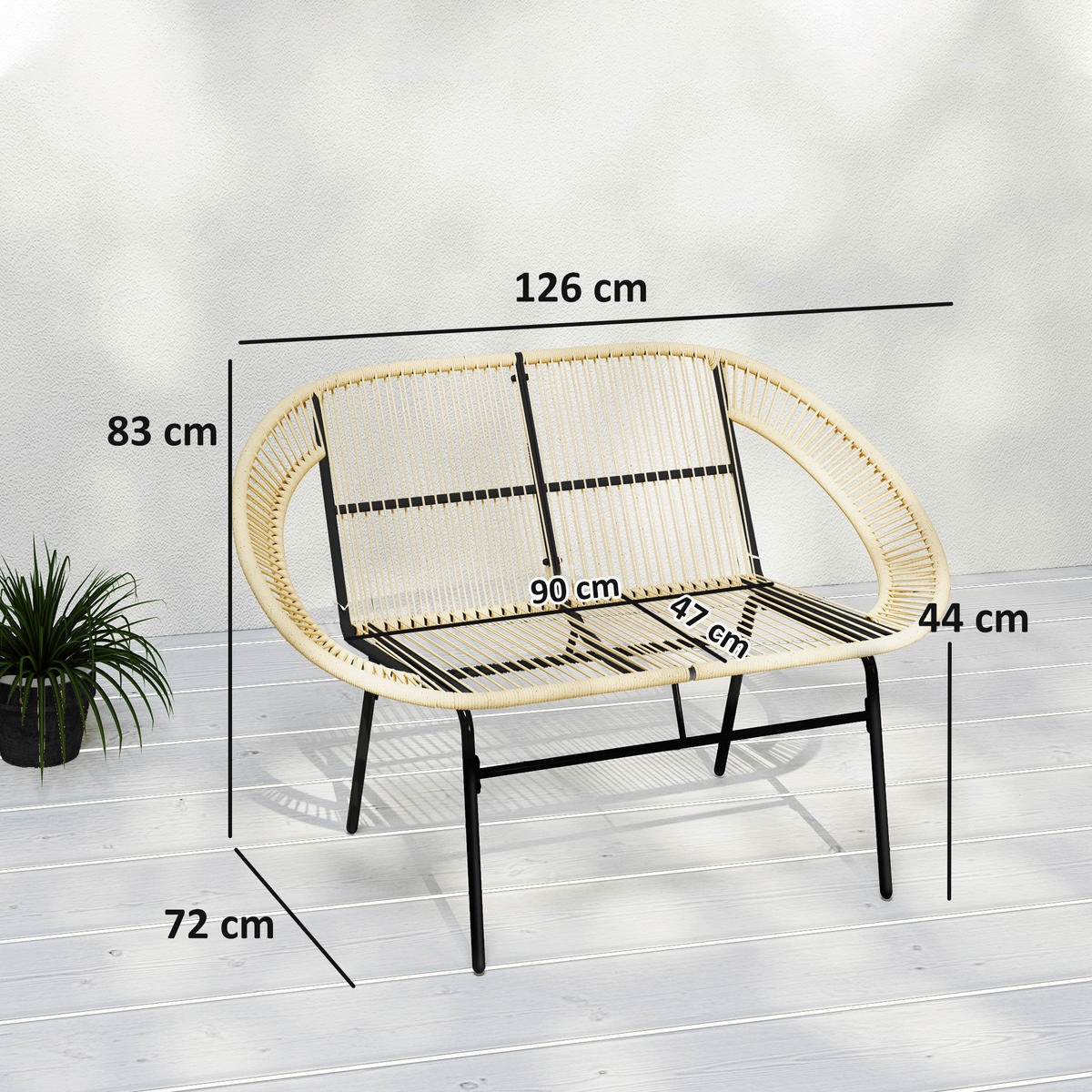 Outsunny Gartenbank khaki Polyethylen B/H/L: ca. 72x83x126 cm Gartenbank - khaki (126,00/72,00/83,00cm) - Outsunny