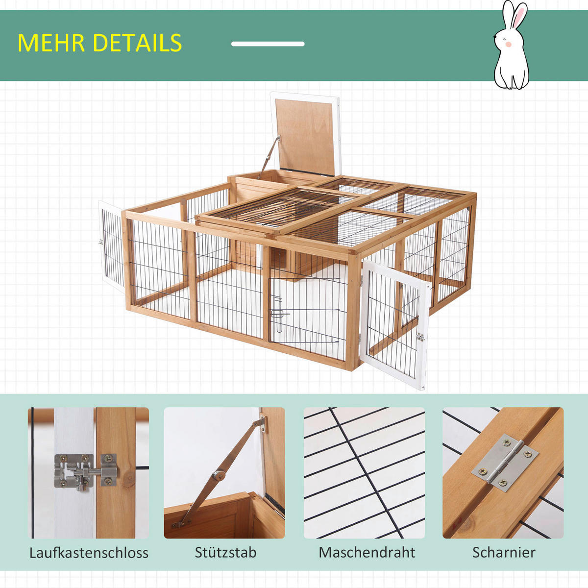 PawHut Stall natur Holz B/H/L: ca. 120x123x52 cm Kaninchenstall - natur (52,00/120,00/123,00cm) - PawHut