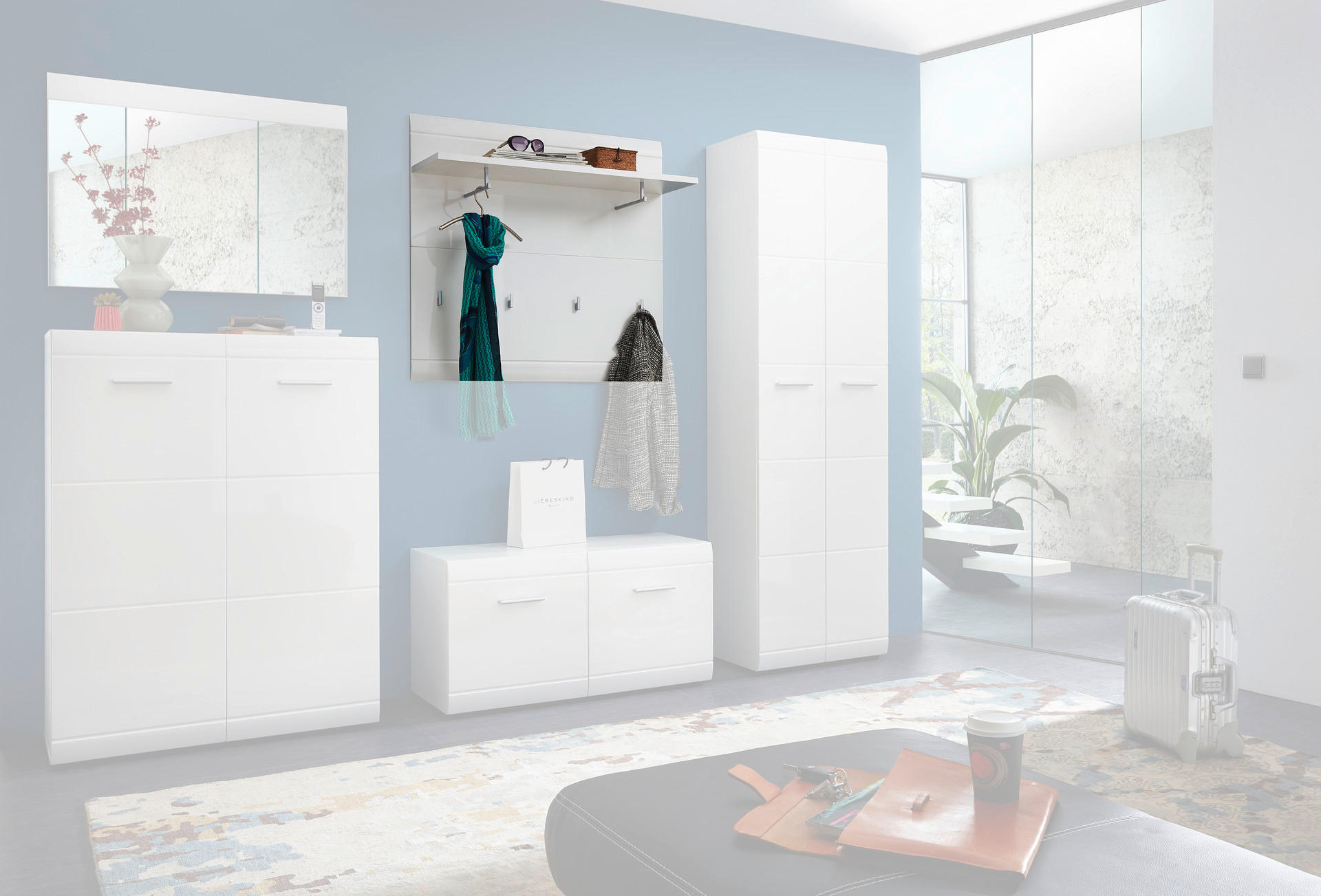 Garderobenpaneel Adana weiß Hochglanz B/H/T: ca. 96x90x31 cm Adana - weiß (96,00/90,00/31,00cm)