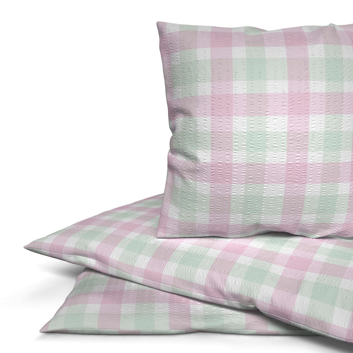 Seersucker Bettwäsche Bettwäsche_Micro-Seersucker Karo - mint/rosa (135,00/200,00cm)