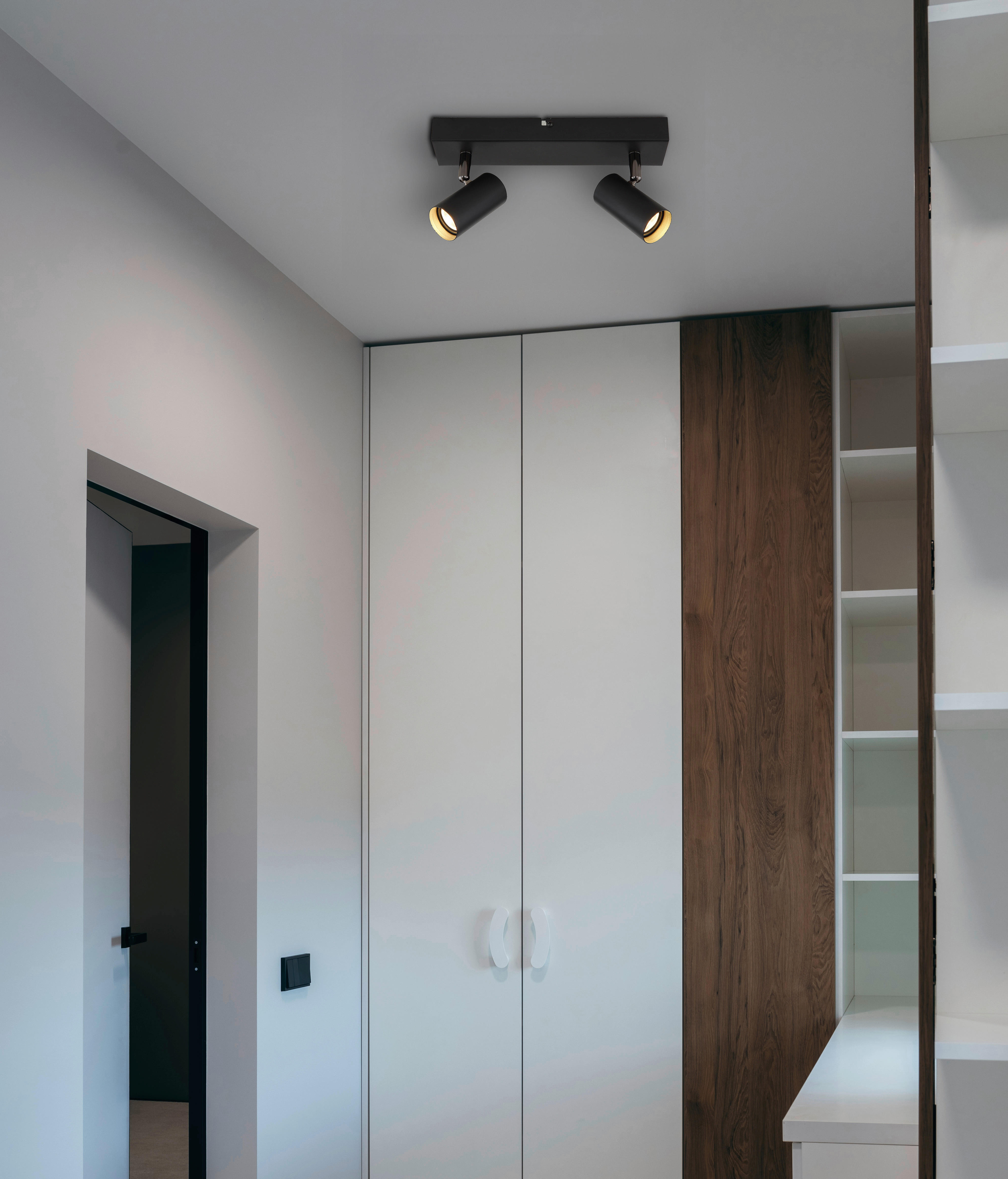 GLOBO Strahler Chrom schwarz Aluminium Metall B/H/L: ca. 7x27x12 cm 2 Brennstellen Strahler-Este - schwarz/Chrom (12,00/7,00/27,00cm) - GLOBO