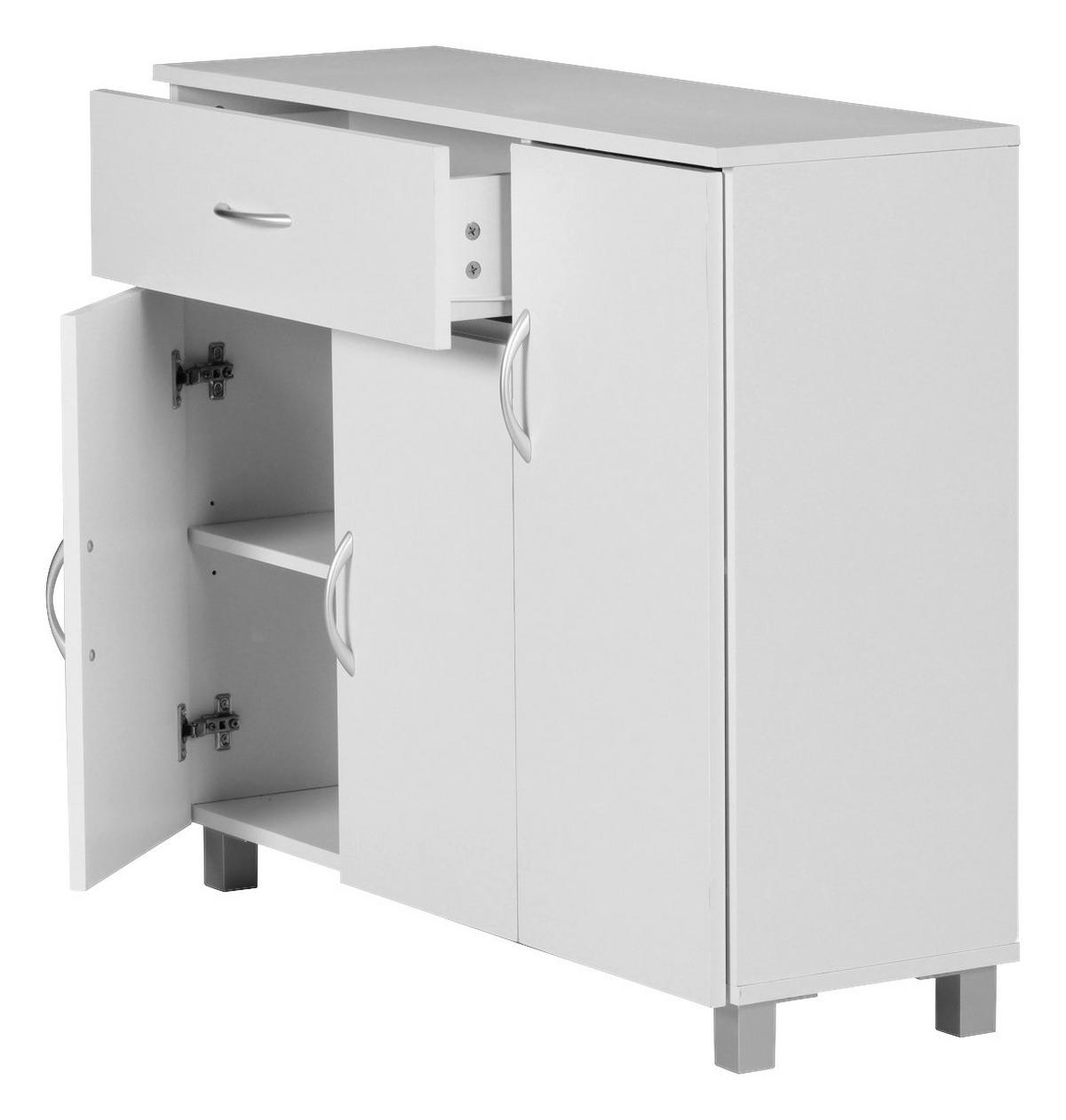 Sideboard weiß silber B/H/T: ca. 90x75x30 cm Sideboard - weiß/silber (90,00/75,00/30,00cm) - Wohnling
