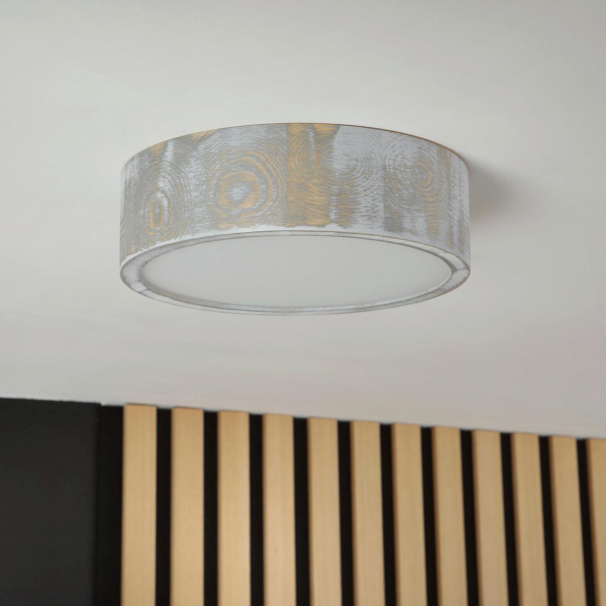 Lamkur Deckenleuchte hellbraun weiß Glas Holz B/H/L: ca. 28,5x12x28,5 cm 1 Brennstellen Eveline - weiß/hellbraun (28,50/28,50/12,00cm) - Lamkur