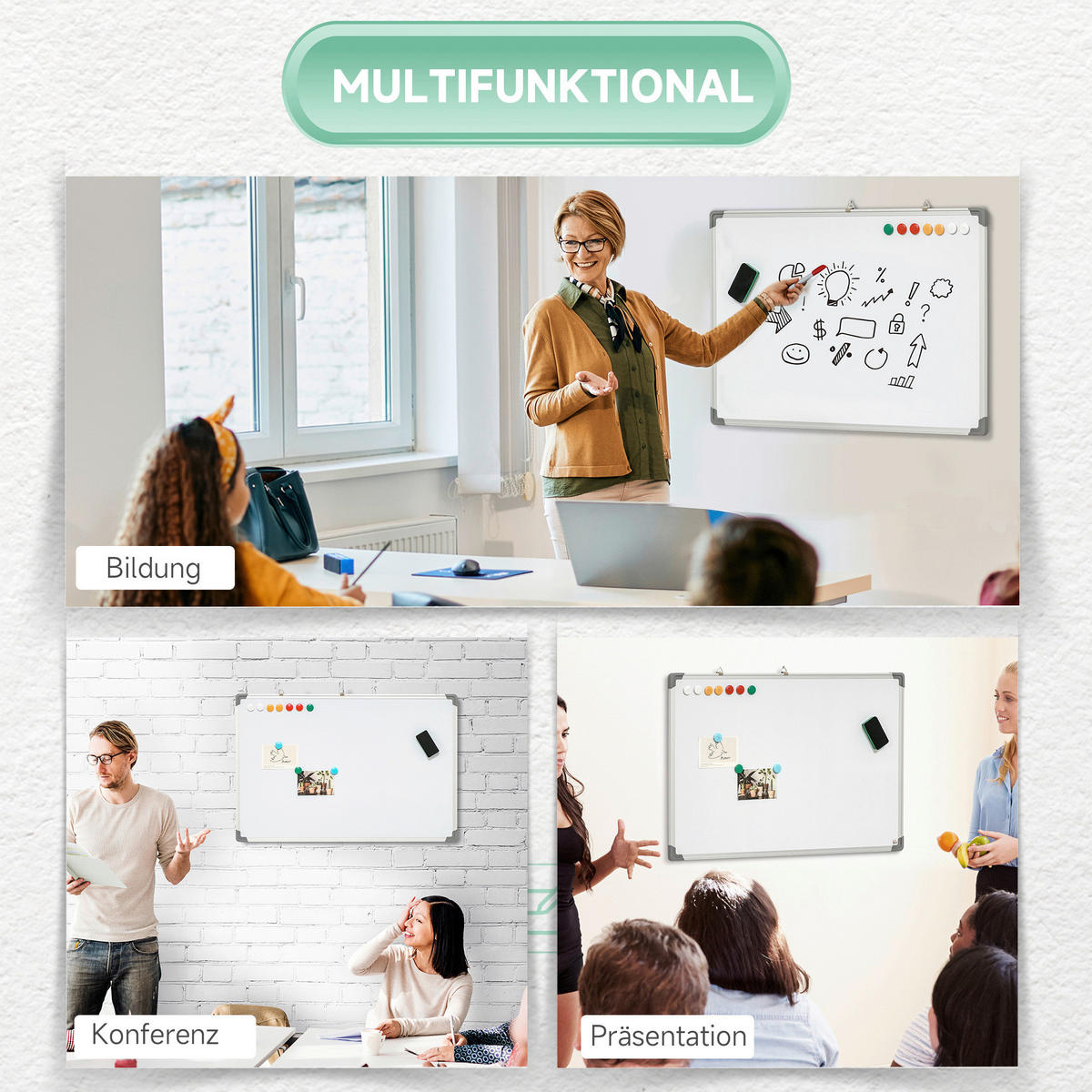 HOMCOM Wandboard Whiteboard - weiß (1,80/60,00/90,00cm) - HOMCOM