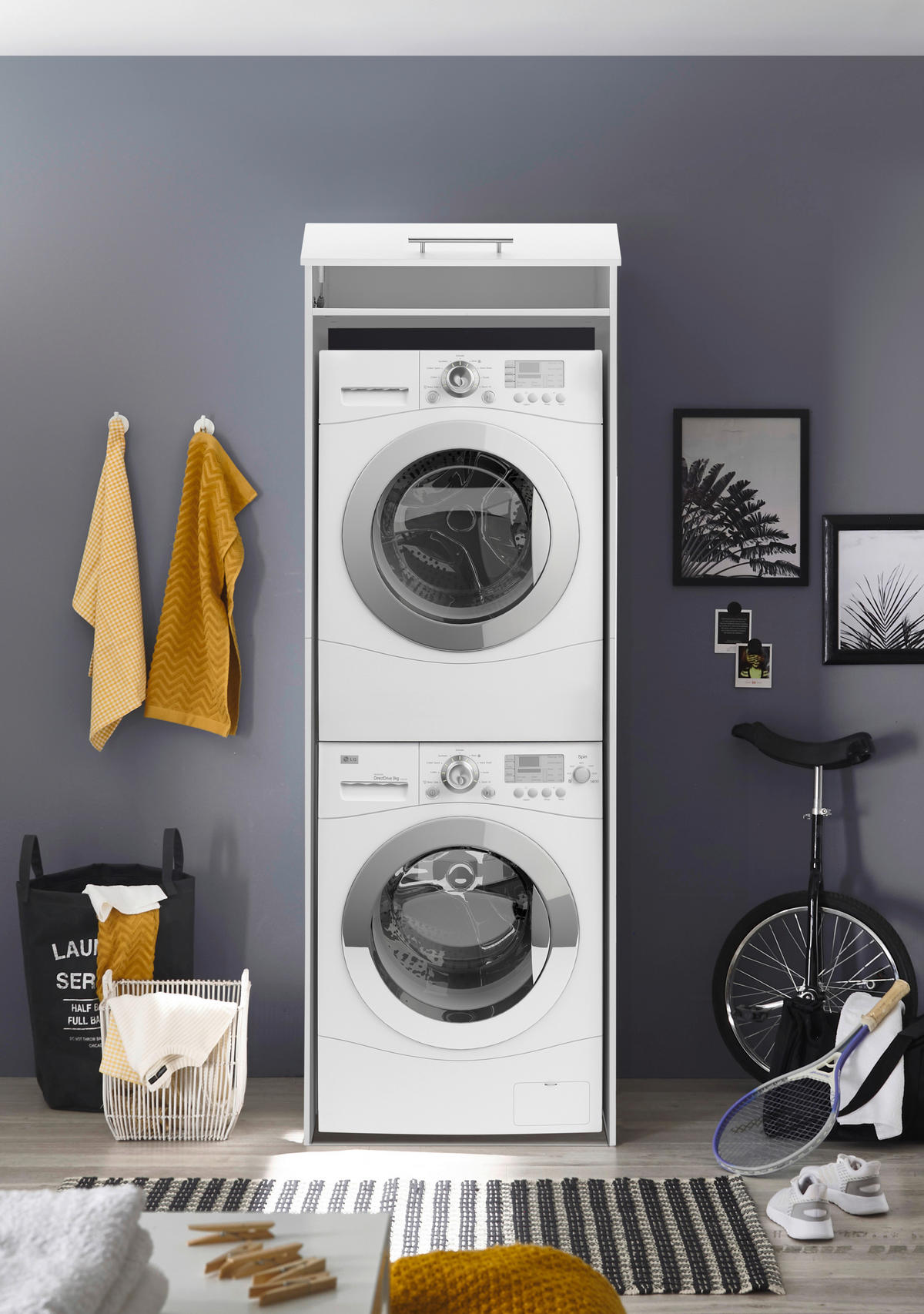 Respekta Waschmaschinenumbauschrank Clara weiß matt B/H/T: ca. 67,4x200x67,6 cm Clara - weiß (67,40/200,00/67,60cm) - Respekta