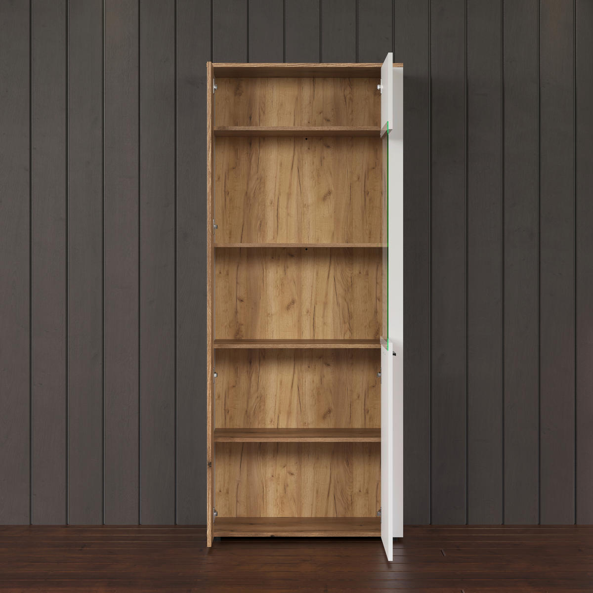 Vitrine Vitoria weiß Eiche Evoke Coast Nachbildung B/H/T: ca. 80x195x42 cm Vitoria - Eiche/weiß (80,00/195,00/42,00cm)