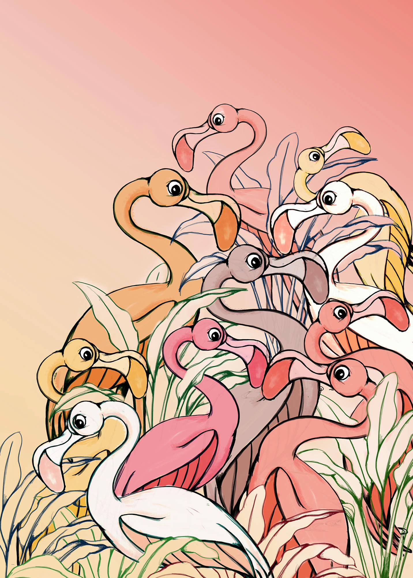 Komar Fototapete Flamingos and Lillys DX4-012 B/H: ca. 200x280 cm