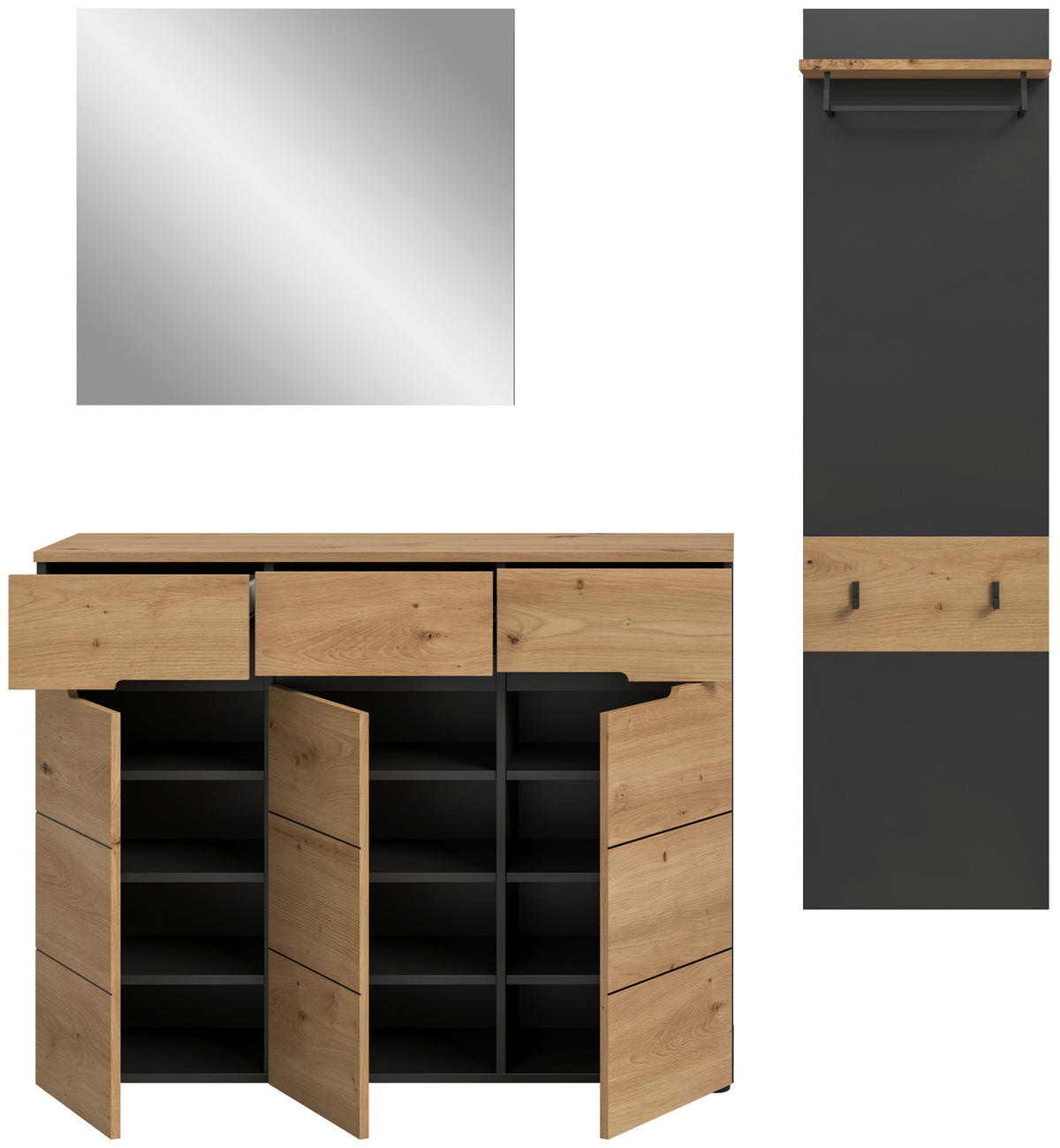 Garderobe Canu basaltgrau Nachbildung Artisan Nachbildung B/H/T: ca. 180x190x37 cm Canu - basaltgrau (180,00/190,00/37,00cm) - xonox.home