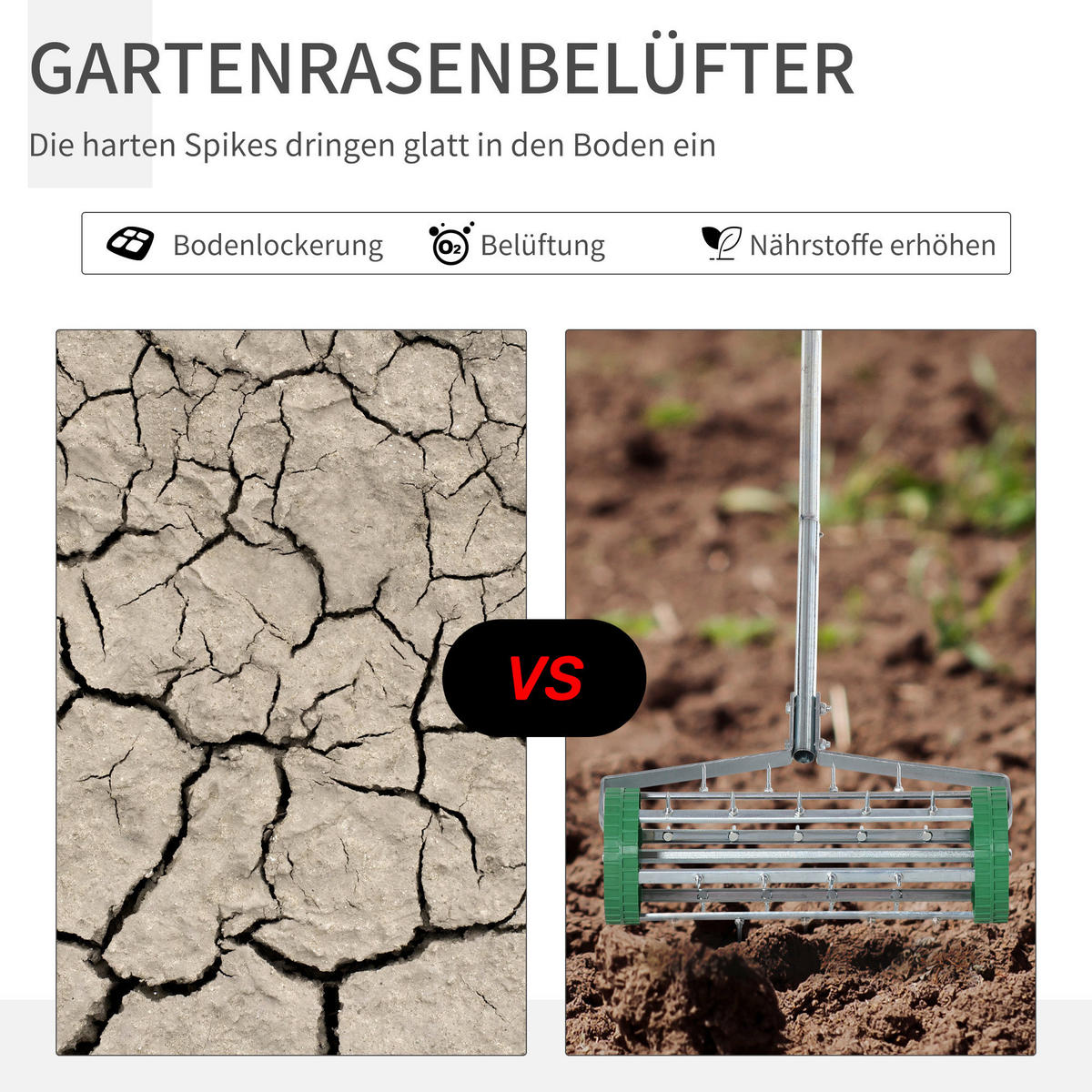 Outsunny Rasenbelüfter Rasenbelüfter 845-022 - grün/silber (135,00/13,00/15,00cm) - Outsunny