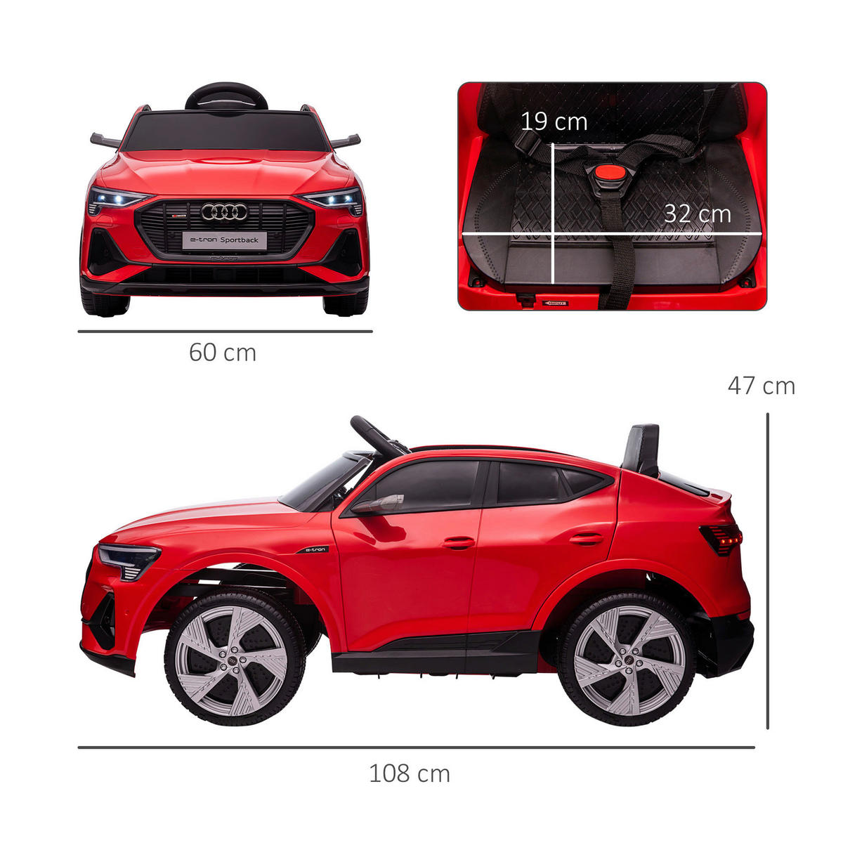 HOMCOM Kinderauto rot B/H/L: ca. 60x108x47 cm Kinderfahrzeug - rot (47,00/60,00/108,00cm) - HOMCOM
