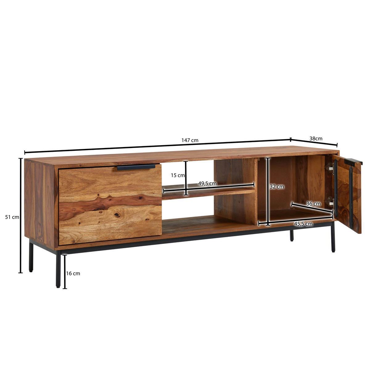 Lowboard rosenholz Nachbildung B/H/T: ca. 147x51x38 cm Lowboard - rosenholz (147,00/51,00/38,00cm) - Wohnling