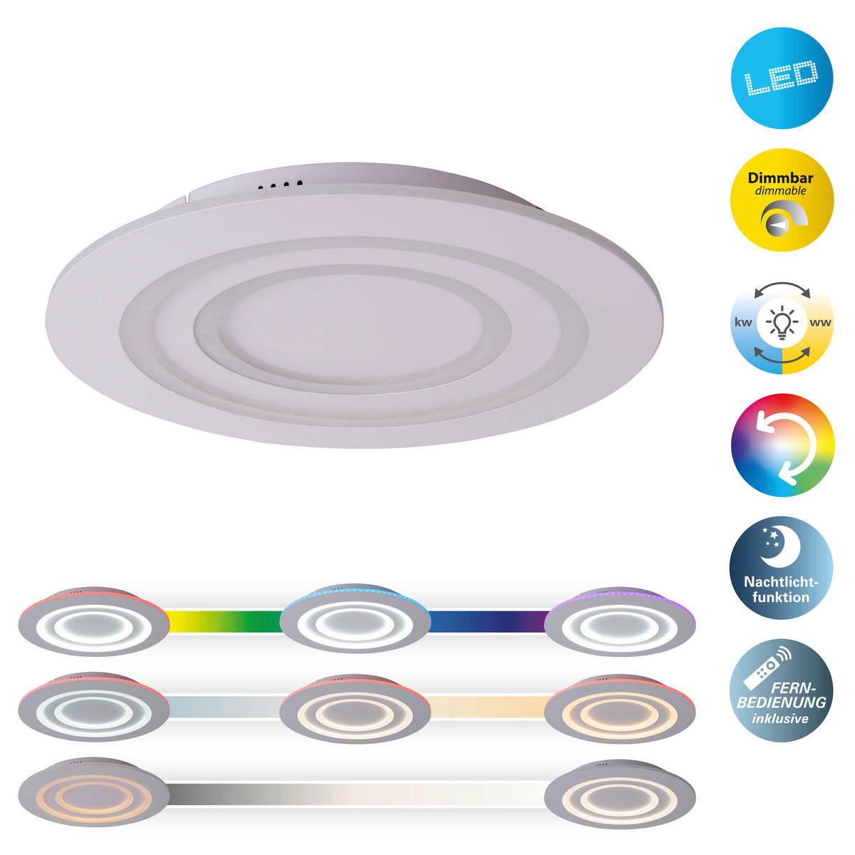 Näve Leuchten LED-Deckenleuchte weiß Metall Kunststoff B/H/T/D: ca. 50x6x50x50 cm MIREL - weiß (50,00/6,00/50,00cm) - Näve Leuchten