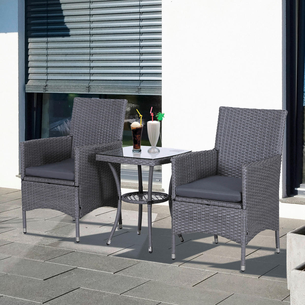 Outsunny Balkonset grau Stahl Balkonset 3tlg. grau - grau - Outsunny