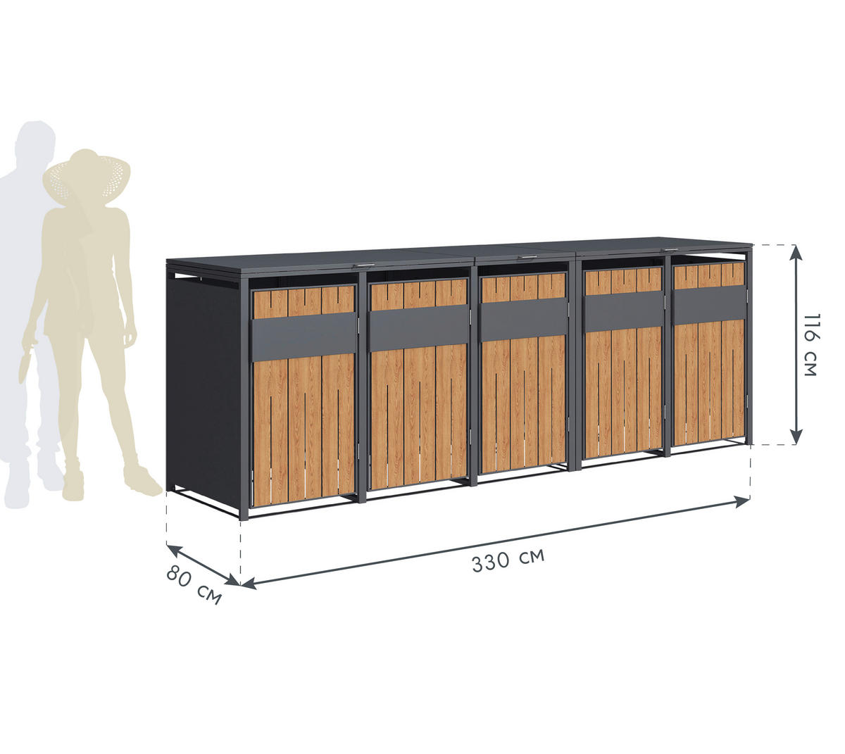 Westmann Mülltonnenbox Varius Holzoptik B/H/L: ca. 330x116x80 cm Varius - Holzoptik (80,00/330,00/116,00cm) - Westmann