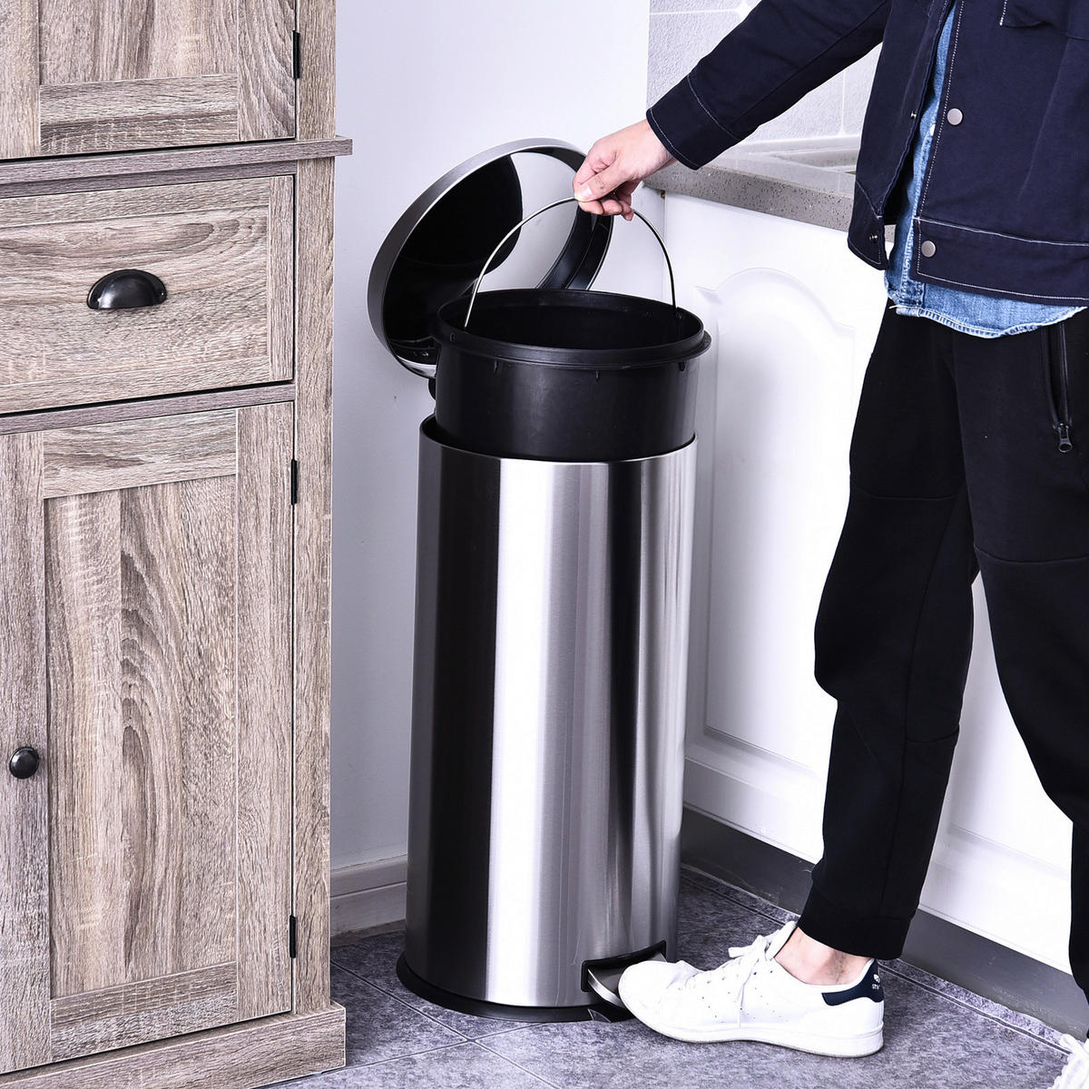 HOMCOM Treteimer silber Treteimer - schwarz/silber - HOMCOM