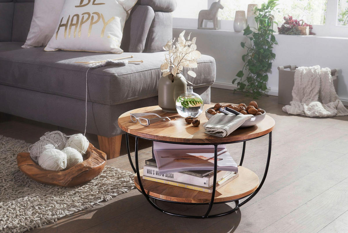 Couchtisch natur schwarz pulverbeschichtet B/H/T: ca. 60x34x60 cm Couchtisch - natur/schwarz (60,00/34,00/60,00cm) - Wohnling
