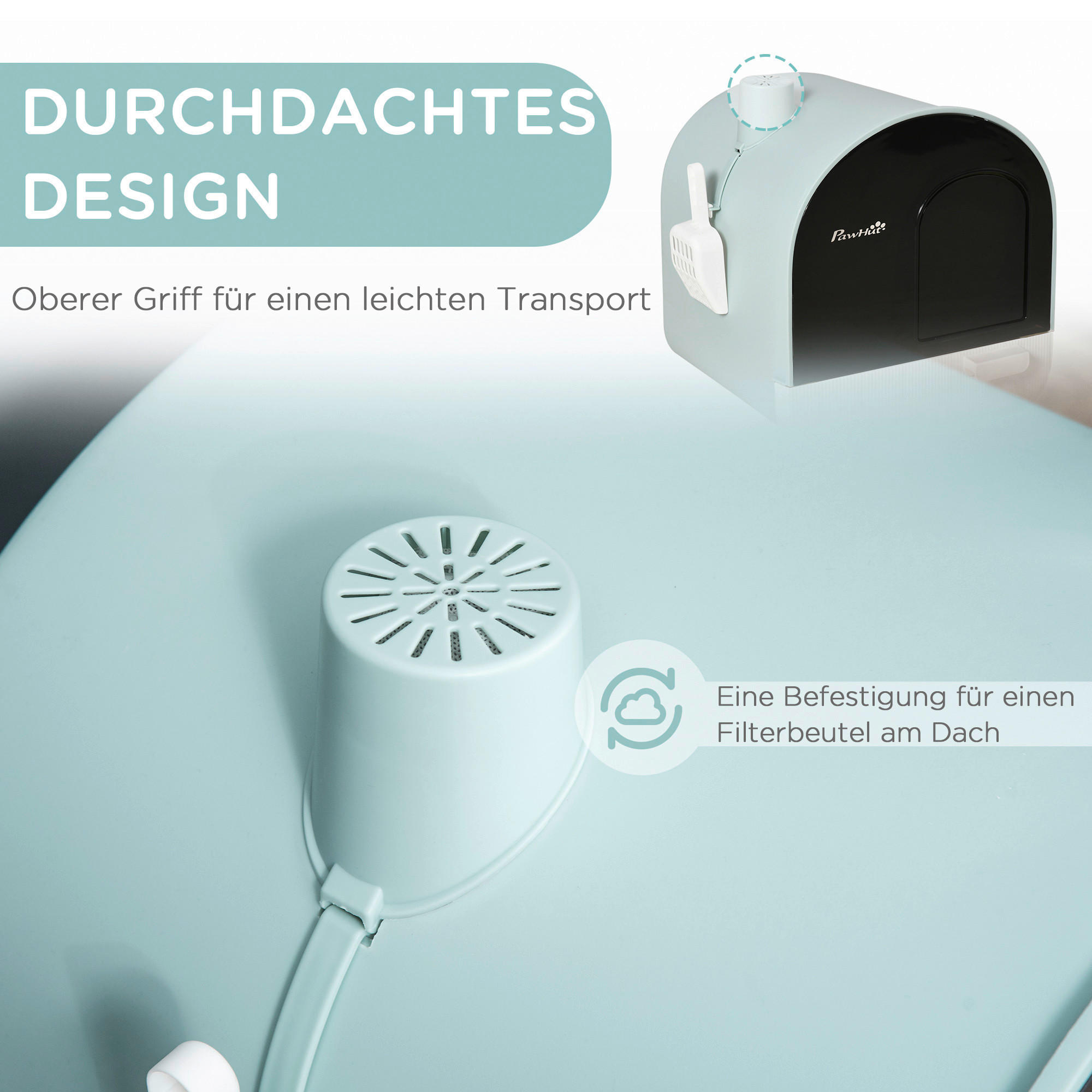 PawHut Katzentoilette grün Kunststoff B/H/L: ca. 44x47x43 cm Katzentoilette - grün (43,00/44,00/47,00cm) - PawHut