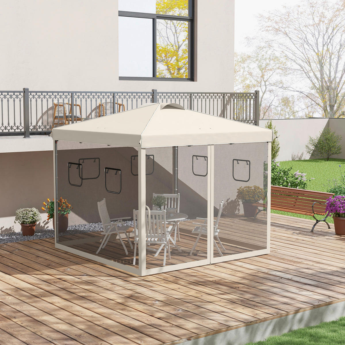 Outsunny Pavillon beige Polypropylen B/H/L: ca. 297x297x287 cm Pavillon - beige (287,00/297,00/297,00cm) - Outsunny