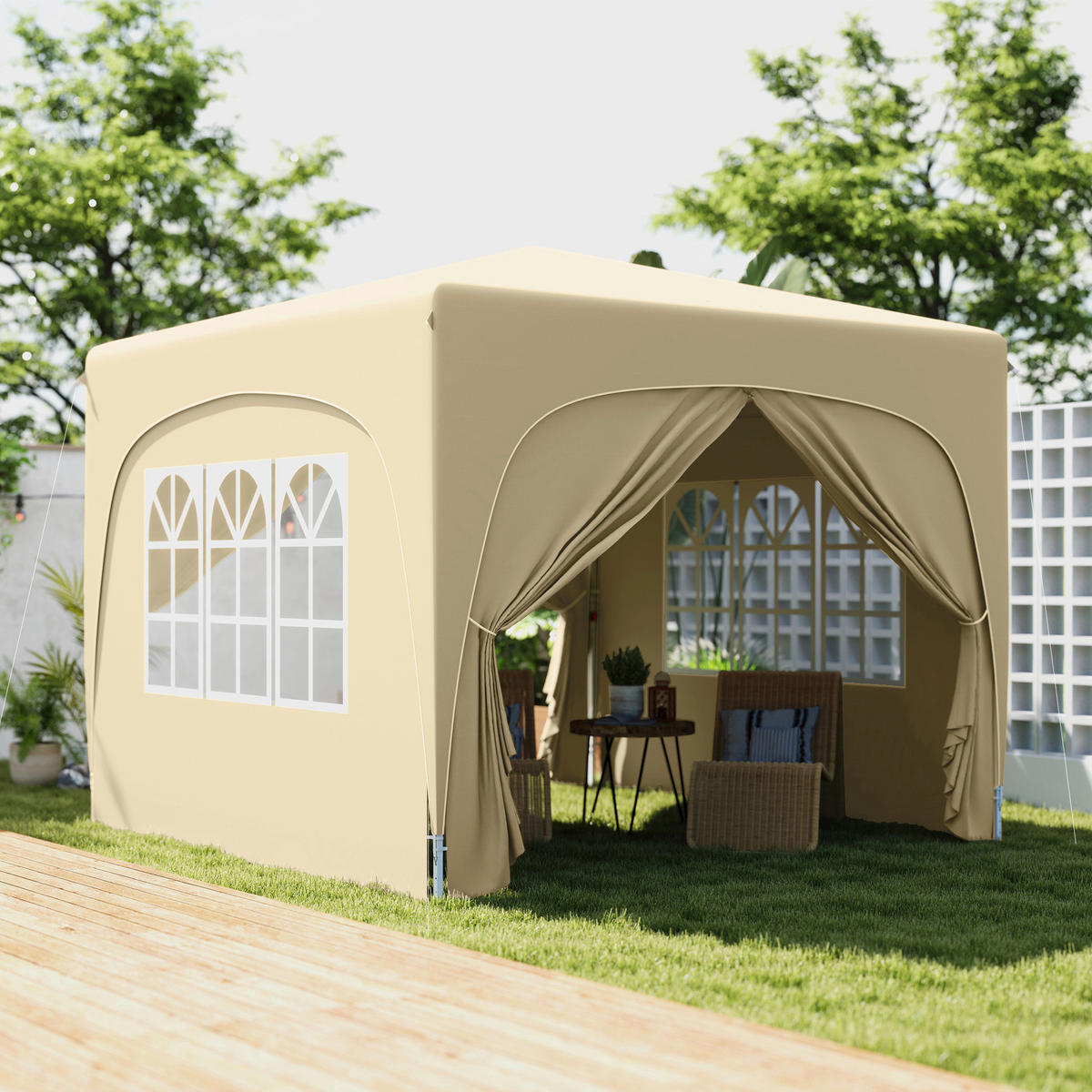Outsunny Pavillon sand Metall B/H/L: ca. 300x273x300 cm Pavillon - sand (300,00/300,00/273,00cm) - Outsunny
