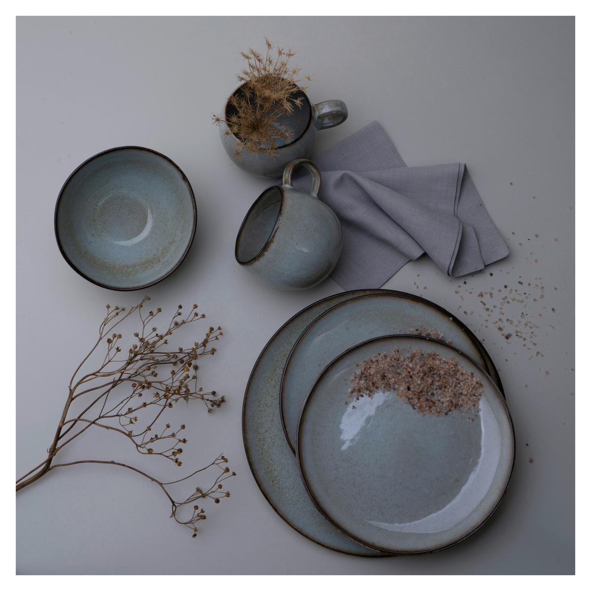 CreaTable Kombiservice Stone Grey grau Steinzeug 8 tlg. Stone Grey - grau - CreaTable
