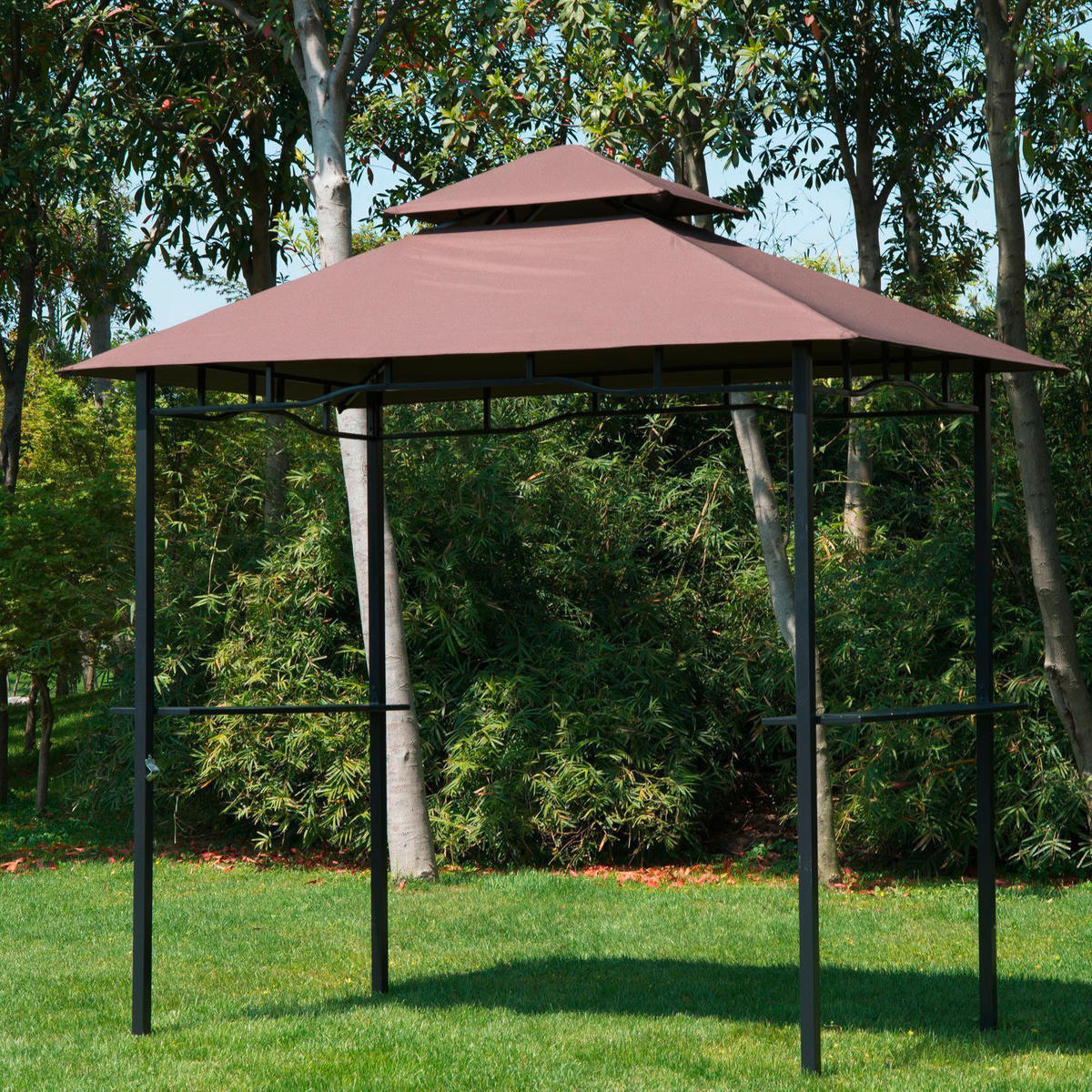 Outsunny Gartenpavillon café braun Stahl B/H/L: ca. 150x255x245 cm Grillpavillon_mit_Doppeldach - café braun/schwarz (245,00/150,00/255,00cm) - Outsunny