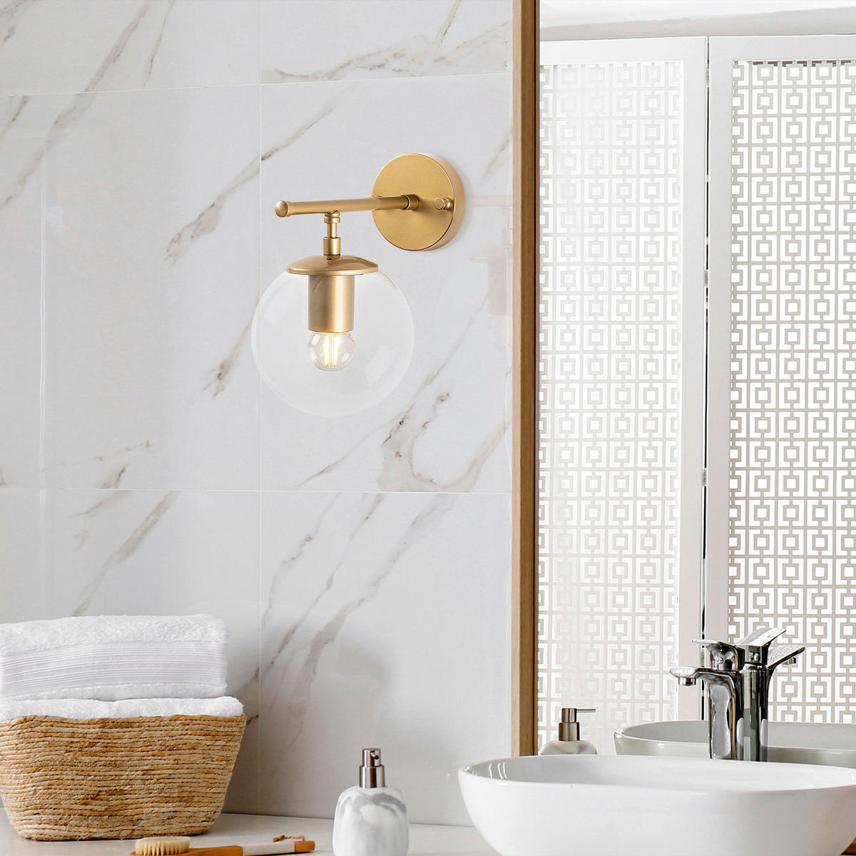 Opviq Wandleuchte Roe gold Metall Glas B/H/T/L/D: ca. 24x24x24x15x15 cm E14 1 Brennstellen Roe - gold (15,00/24,00/24,00cm) - Opviq