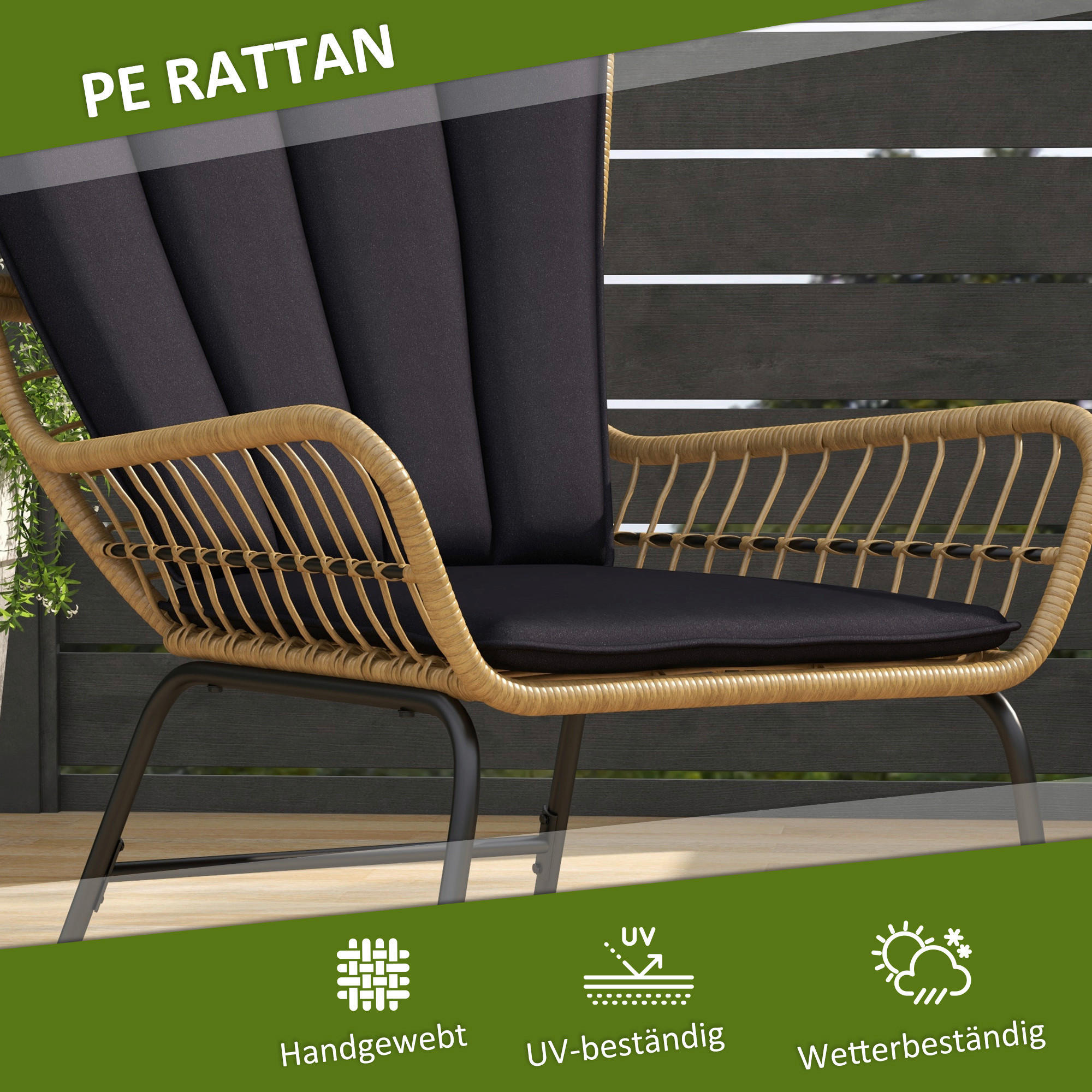 Outsunny Bistro-Set schwarz Polyrattan B/H/L: ca. 68x95x78 cm Bistro-Set - schwarz (78,00/68,00/95,00cm) - Outsunny