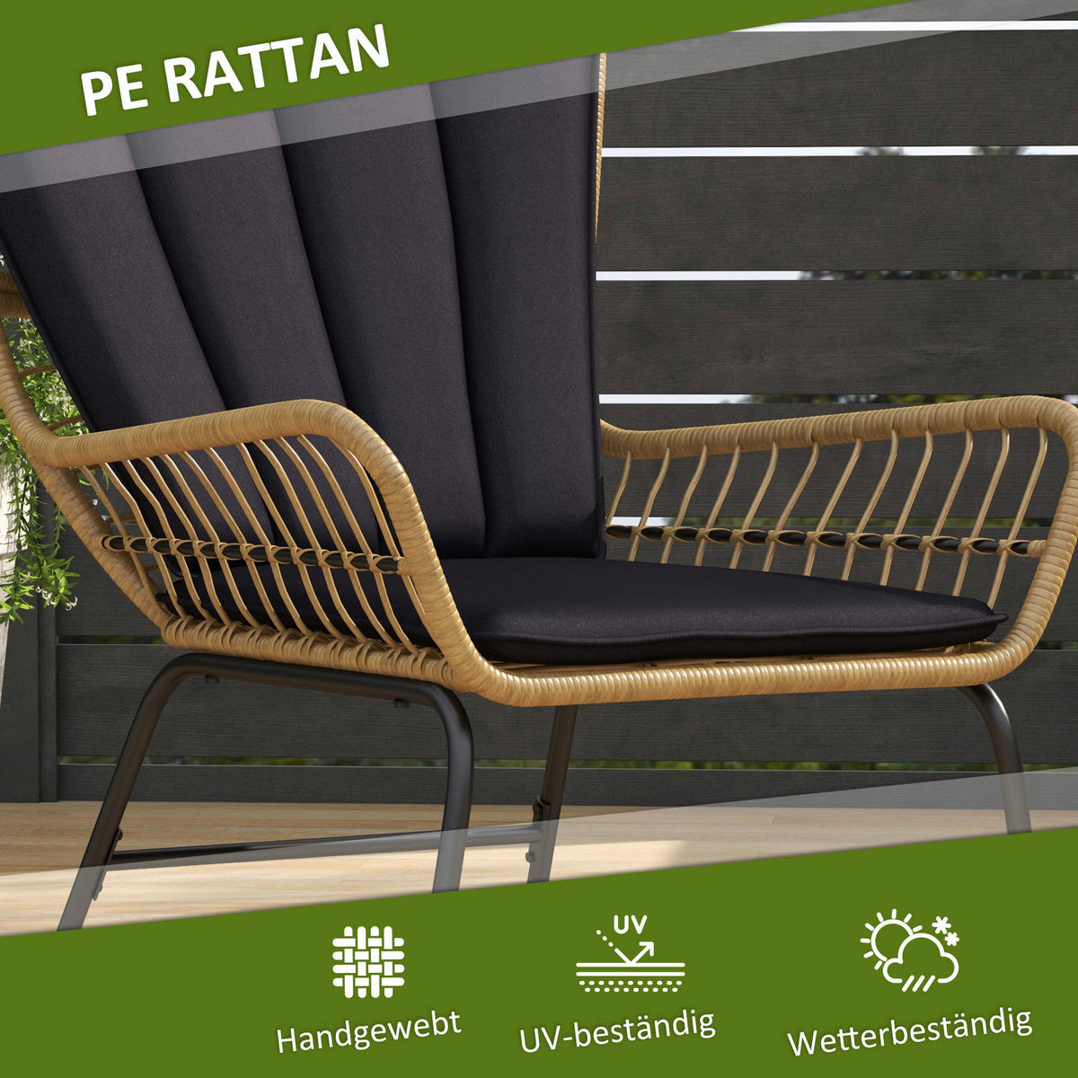 Outsunny Bistro-Set schwarz Polyrattan B/H/L: ca. 68x95x78 cm Bistro-Set - schwarz (78,00/68,00/95,00cm) - Outsunny