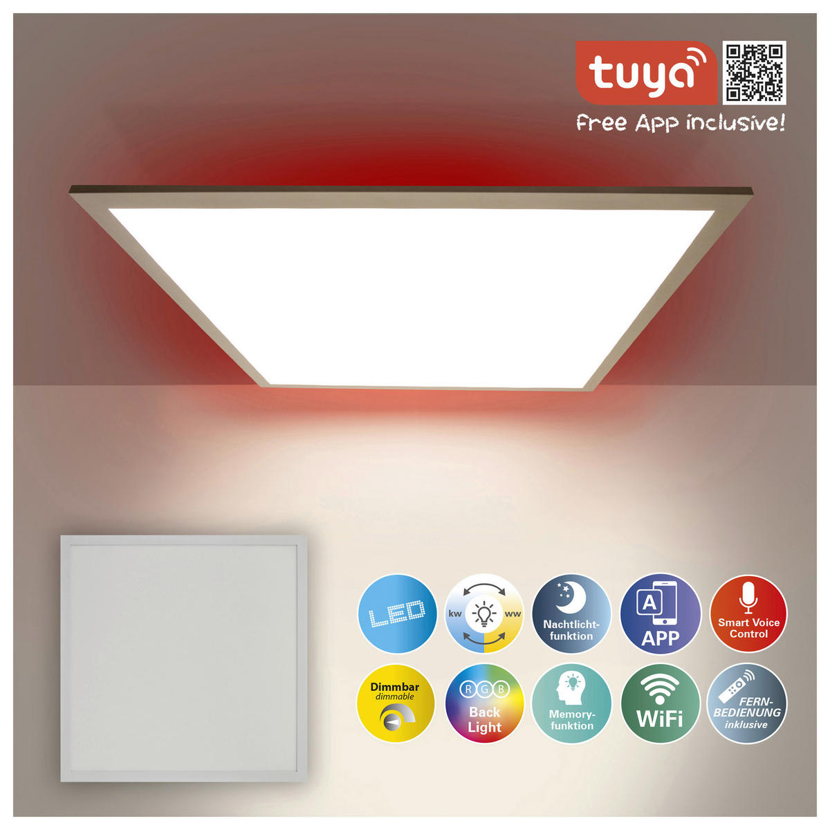 Näve Leuchten LED-Panel 1382161 multicolor Kunststoff Metall B/H/T: ca. 45x6x45 cm 2 Brennstellen LED Backlight Panel - multicolor (45,00/6,00/45,00cm) - Näve Leuchten