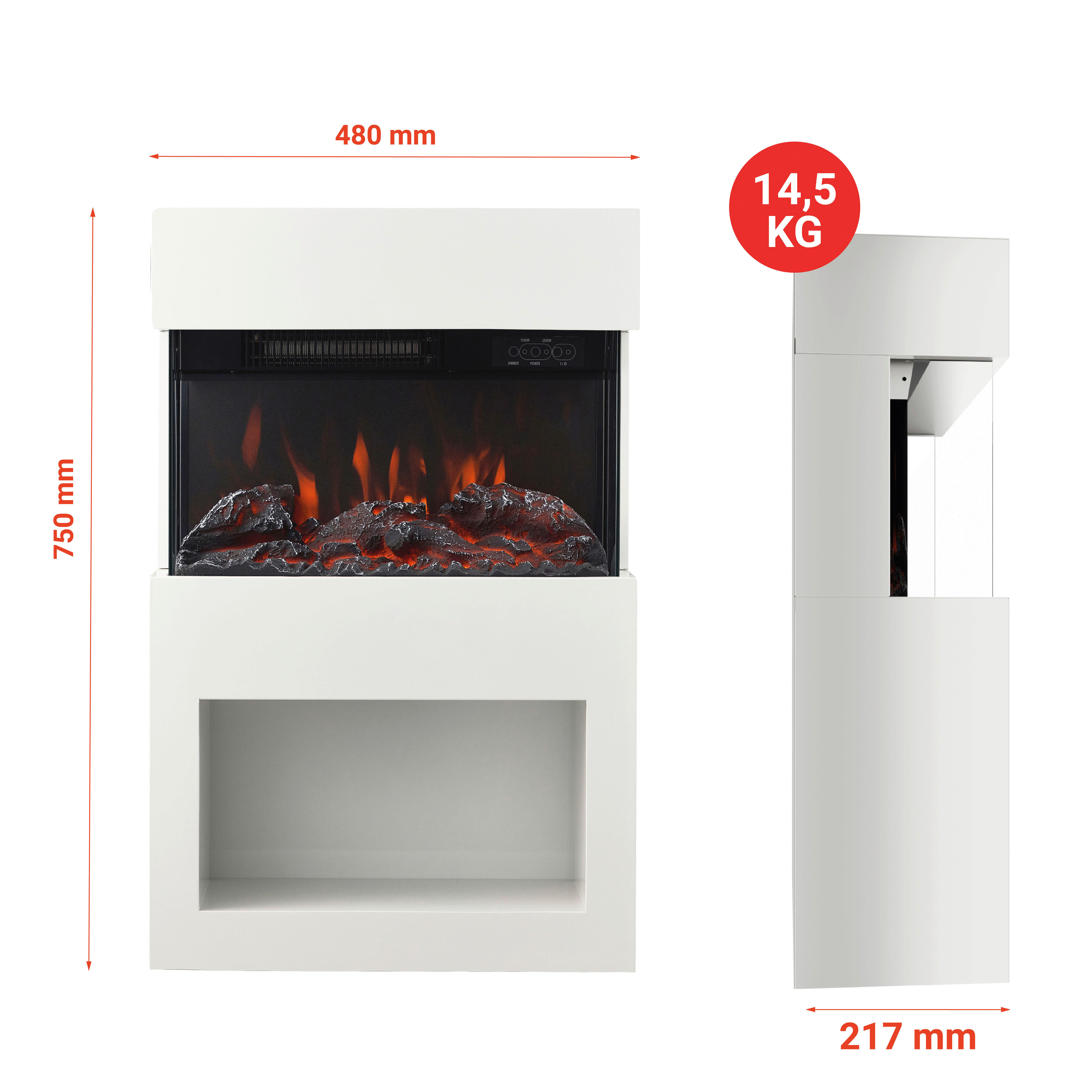 KAMINIO Elektrischer-Kamin HENRI weiß Metall B/H/T: ca. 48x75x21,7 cm ca. 2000 W HENRI - weiß (48,00/75,00/21,70cm) - KAMINIO