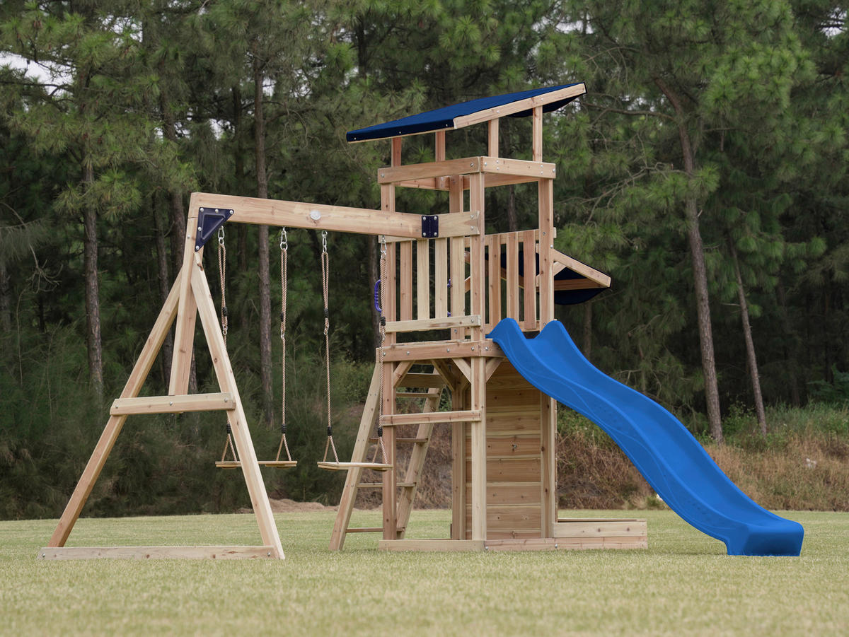 AXI Spielturm Malik braun B/H/L: ca. 345x270x336 cm Malik - braun/blau (336,00/345,00/270,00cm) - AXI