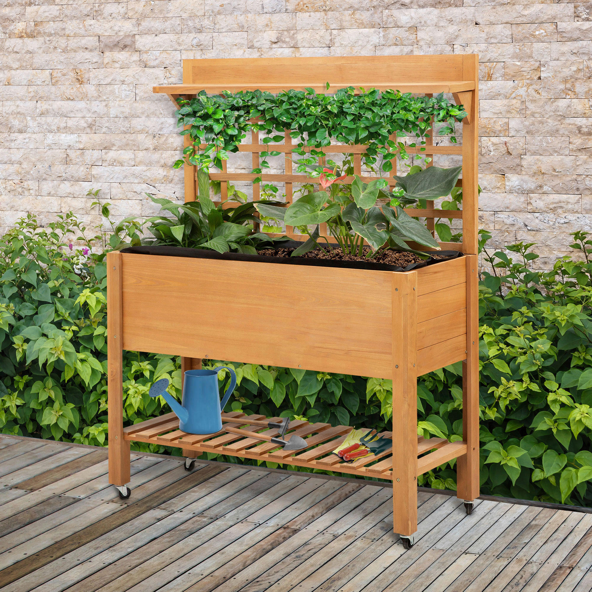 Outsunny Pflanztisch hellbraun B/H/L: ca. 40x135x105 cm Gärtnertisch 845-475 - hellbraun (105,00/40,00/135,00cm) - Outsunny