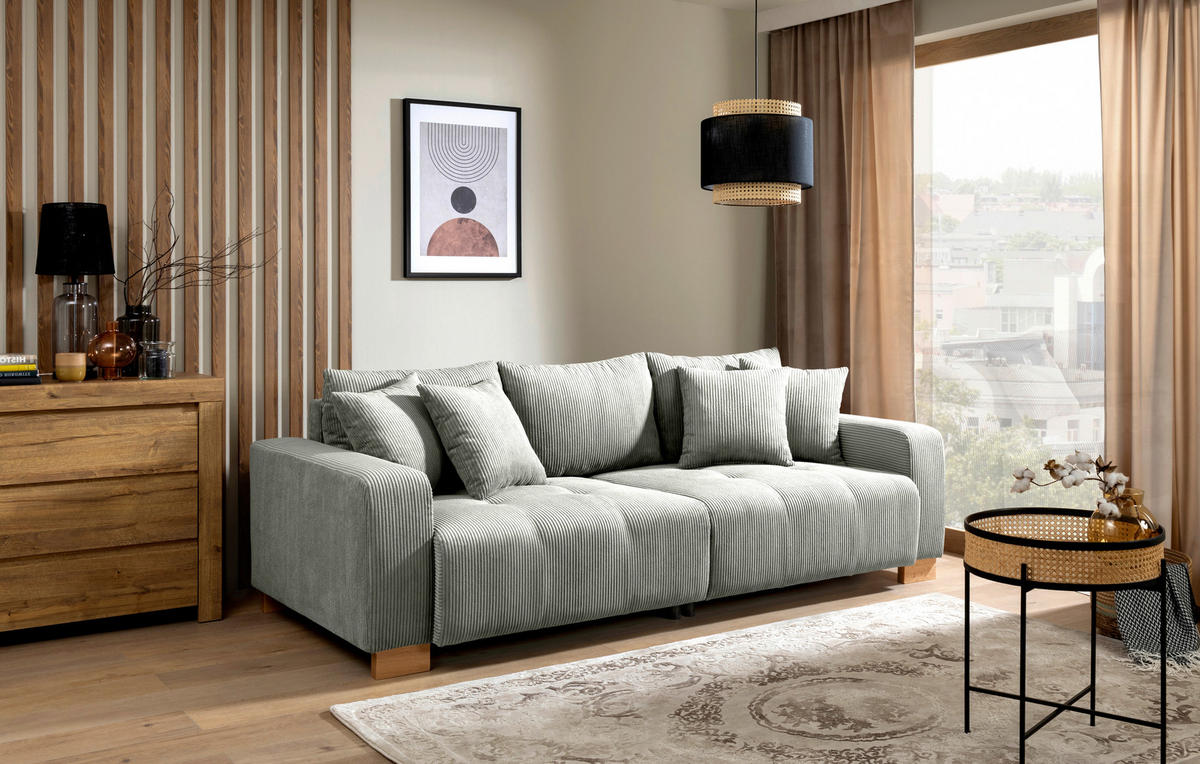 Big Sofa Alpha New hellgrau Microfaser B/H/T: ca. 244x85x112 cm Alpha New - hellgrau/buche (244,00/85,00/112,00cm)