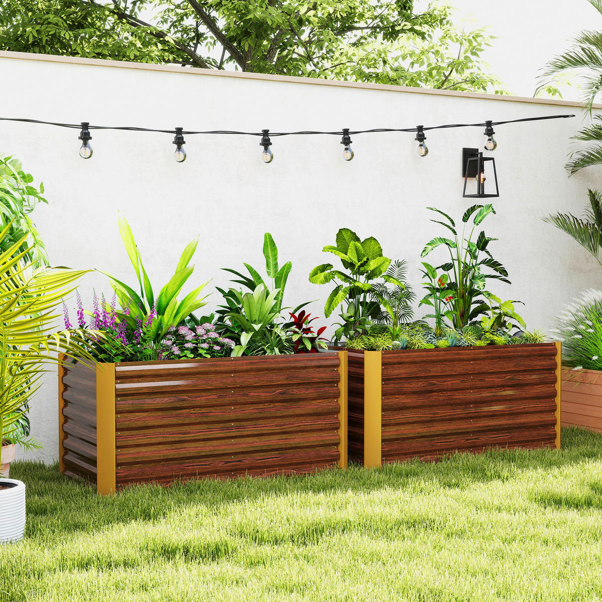 Outsunny Hochbeet 2er Set braun Stahl B/H/L: ca. 60x60x120 cm Hochbeet 2er Set - braun (120,00/60,00/60,00cm) - Outsunny