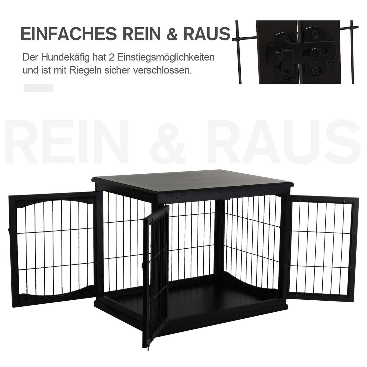 PawHut Hundekäfig schwarz MDF B/H/T: ca. 81x66x59 cm Hundekäfig - schwarz (81,00/66,00/59,00cm) - PawHut