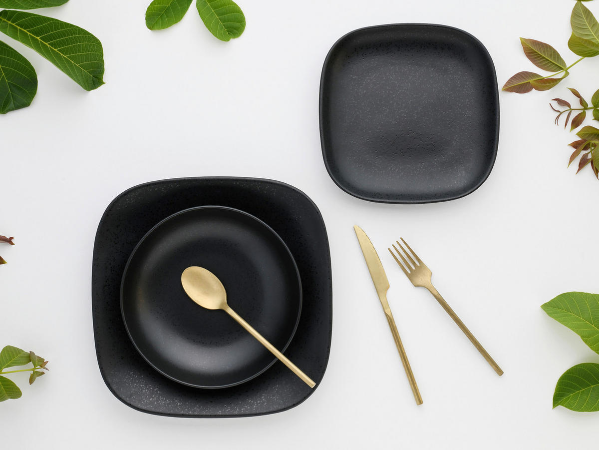 CreaTable Tafelservice Magic Black schwarz Steinzeug 12 tlg. Magic Black - schwarz - CreaTable