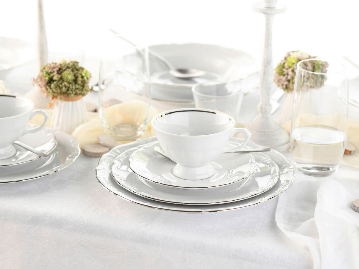 CreaTable Tafelservice Maria Theresia platin Porzellan 30 tlg. Maria Theresia - platin (44,00/28,00/33,00cm) - CreaTable