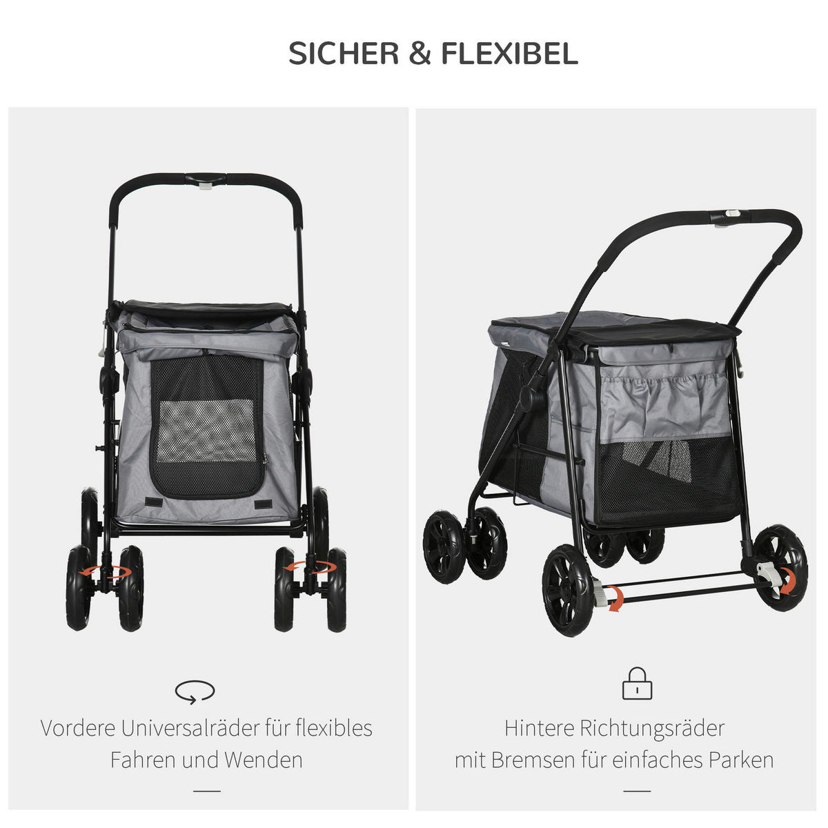 PawHut Hunde-Zubehör grau Polyester B/H/L: ca. 62x102x105 cm Hundewagen - grau (105,00/62,00/102,00cm) - PawHut