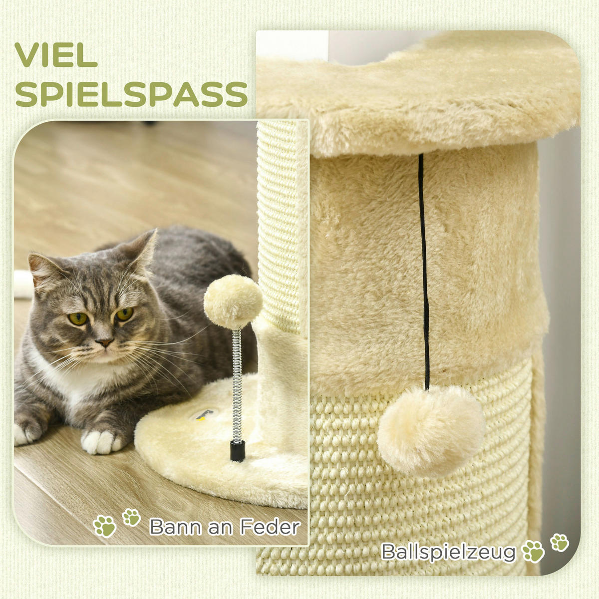 PawHut Kratzbaum cremeweiß Sisal B/H/L: ca. 25,5x58x34 cm Kratzbaum - cremeweiß (34,00/25,50/58,00cm) - PawHut
